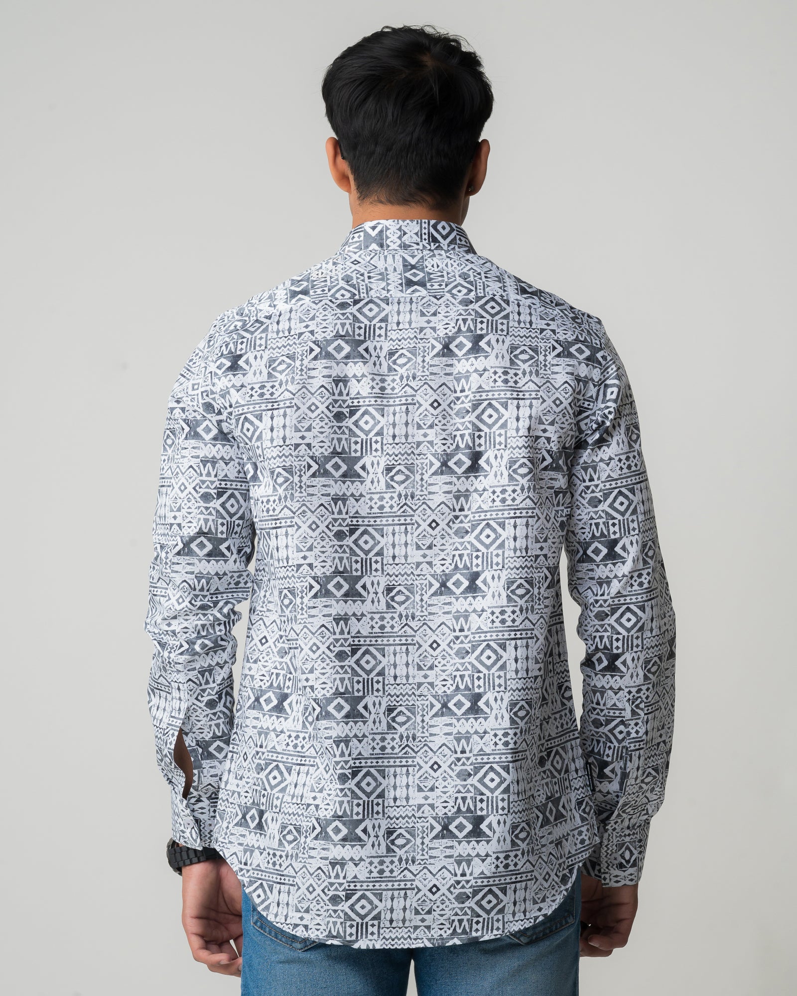 WHITE GREY REGULAR FIT SHIRT