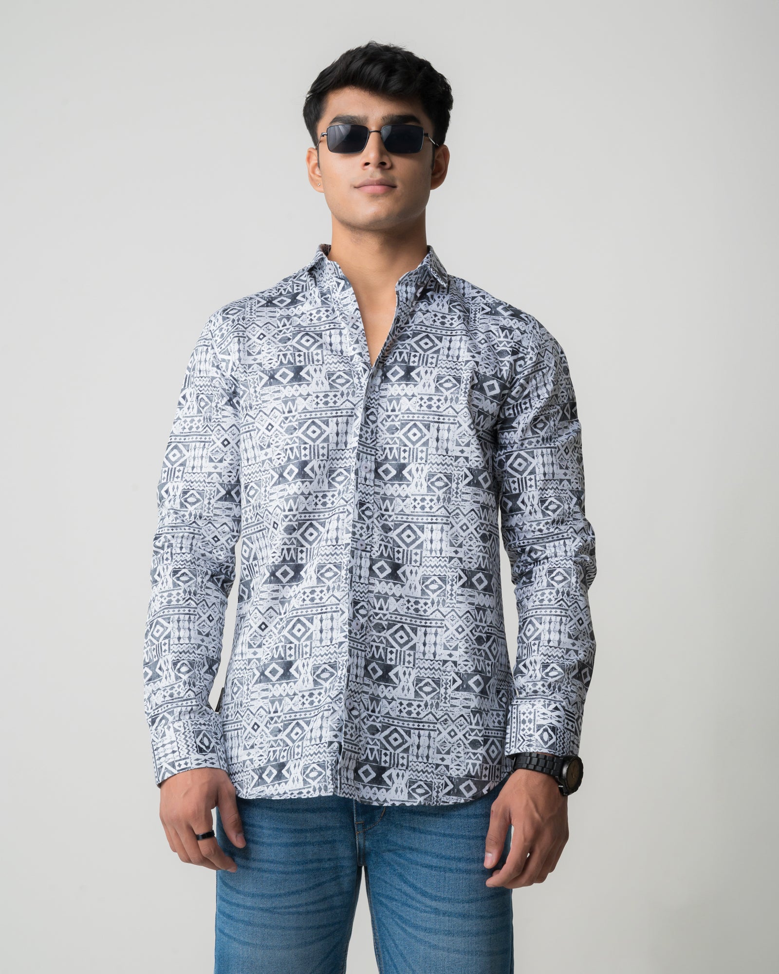 WHITE GREY REGULAR FIT SHIRT