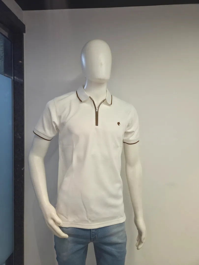 White - Men's Zipper Polo