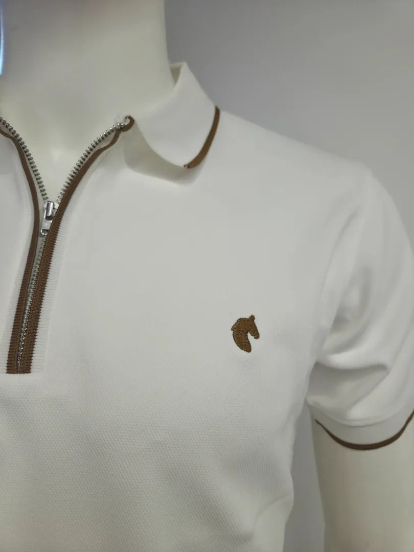 White - Men's Zipper Polo