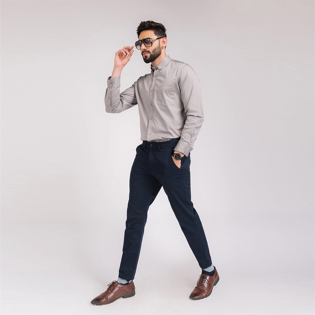 Light Grey Satin Regular Fit Shirt