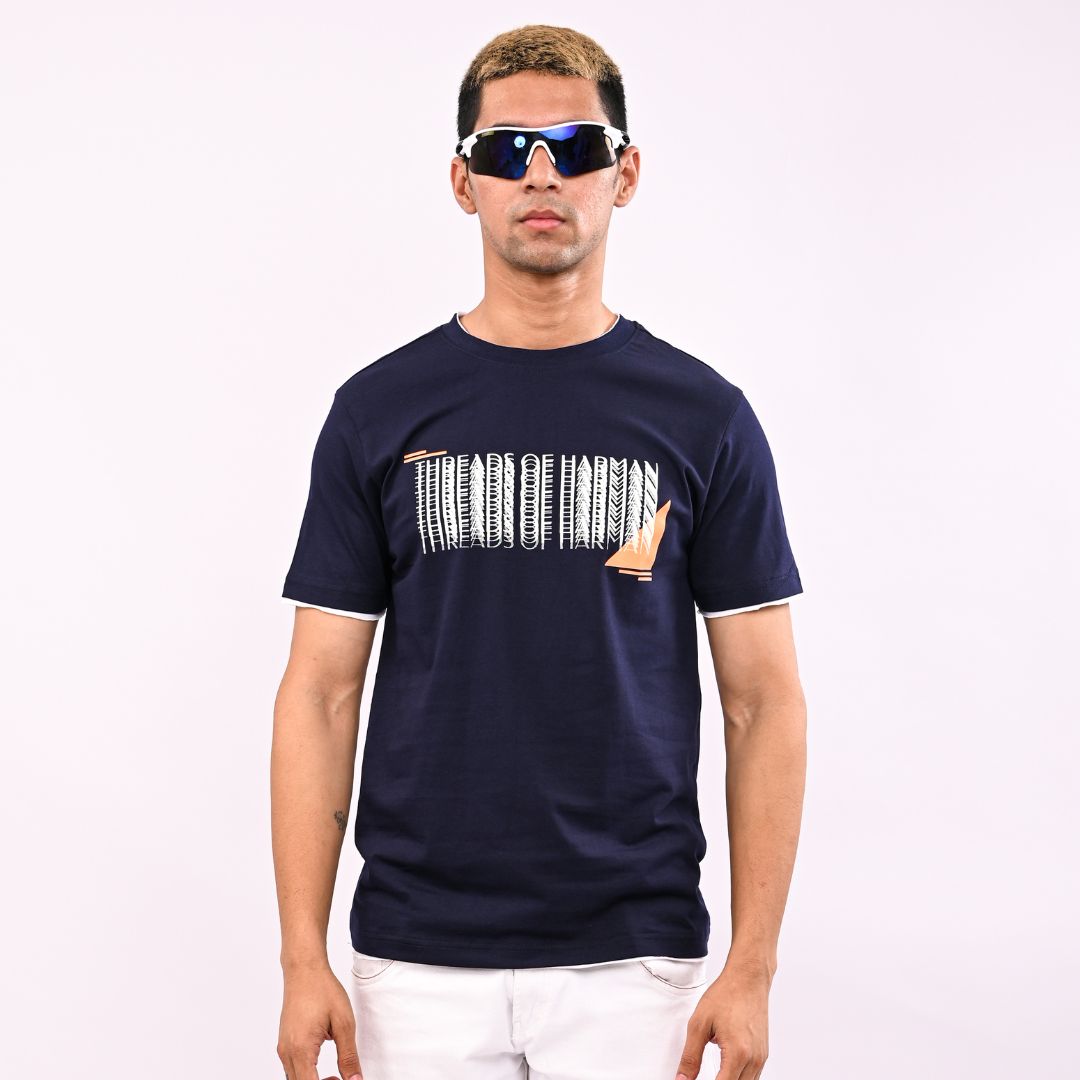 Navy Printed Regular Fit T-Shirt