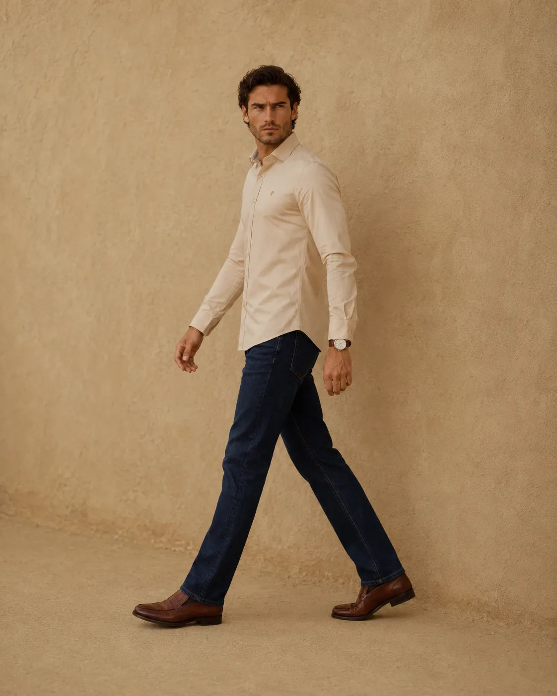 Beige - Solid Slim Fit Oxford Shirt