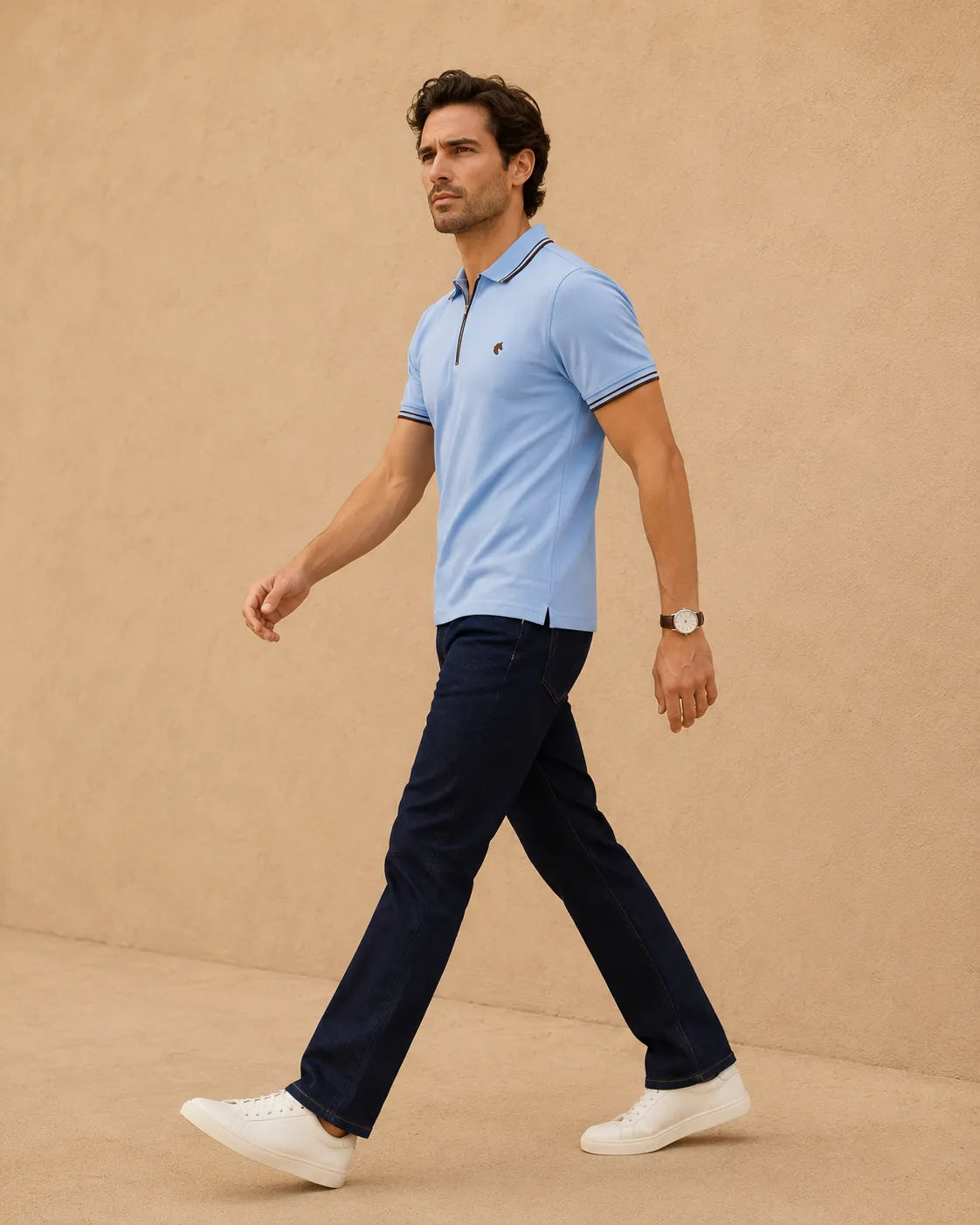 Sky Blue - Men's Zipper Polo
