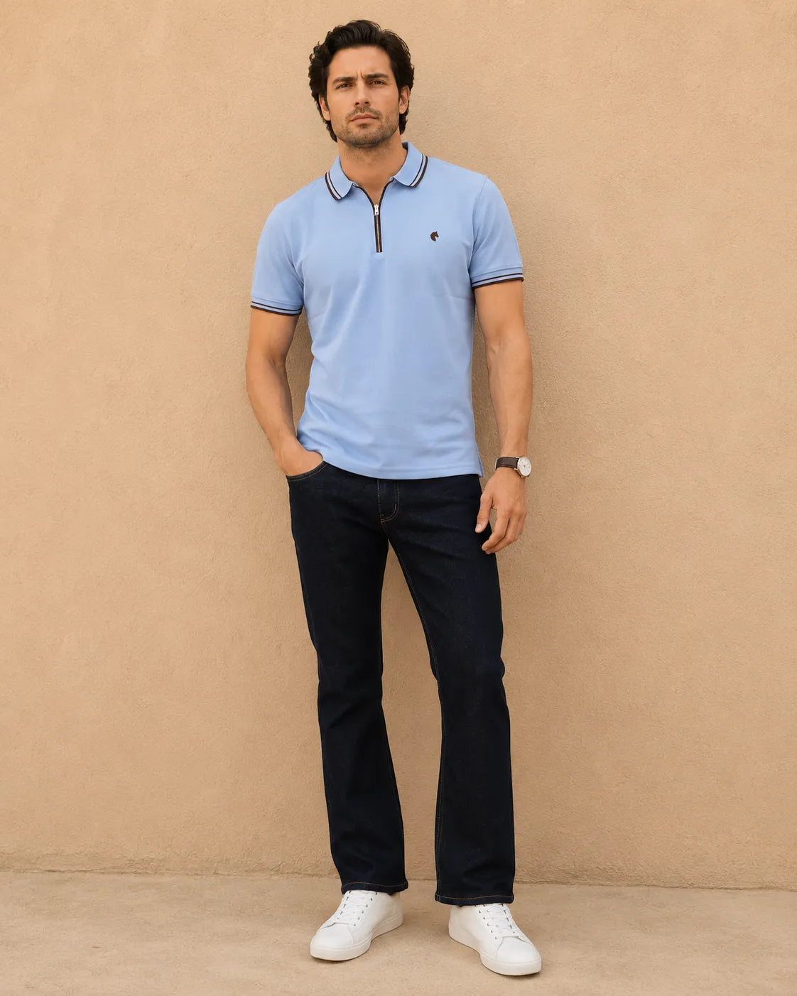 Sky Blue - Men's Zipper Polo
