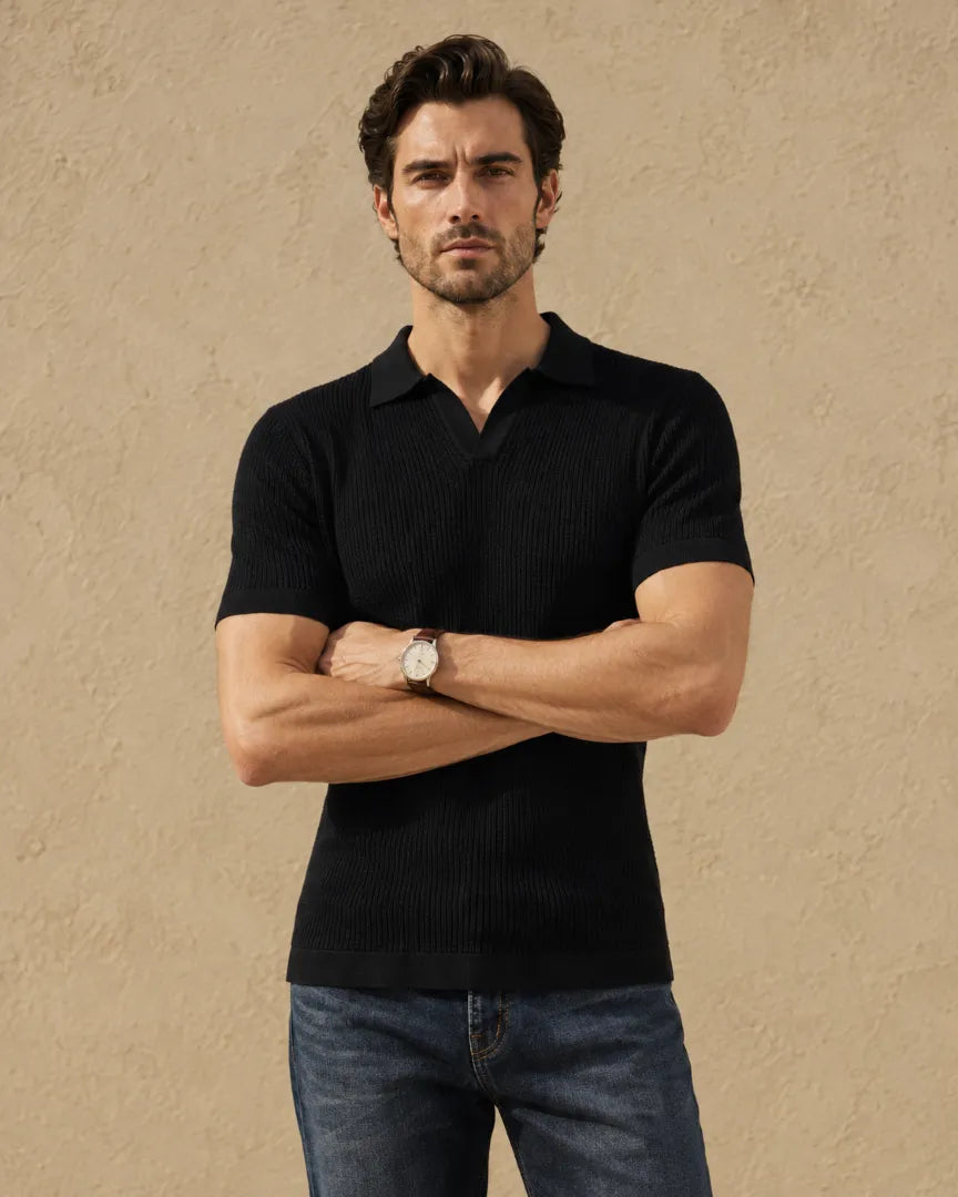 Black - Men's Premium Flat Knit Polo T-Shirt