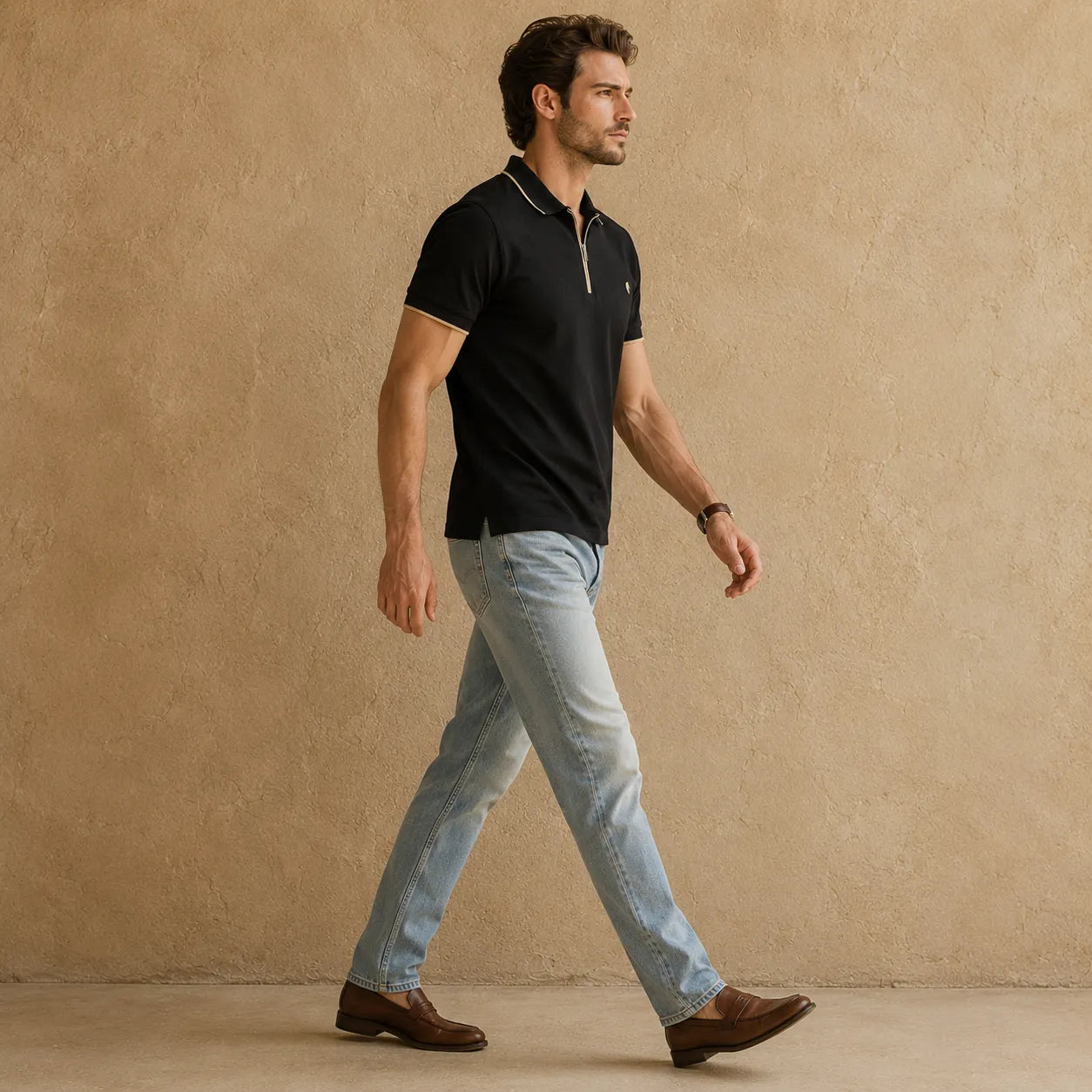 Black - Men's Zipper Polo