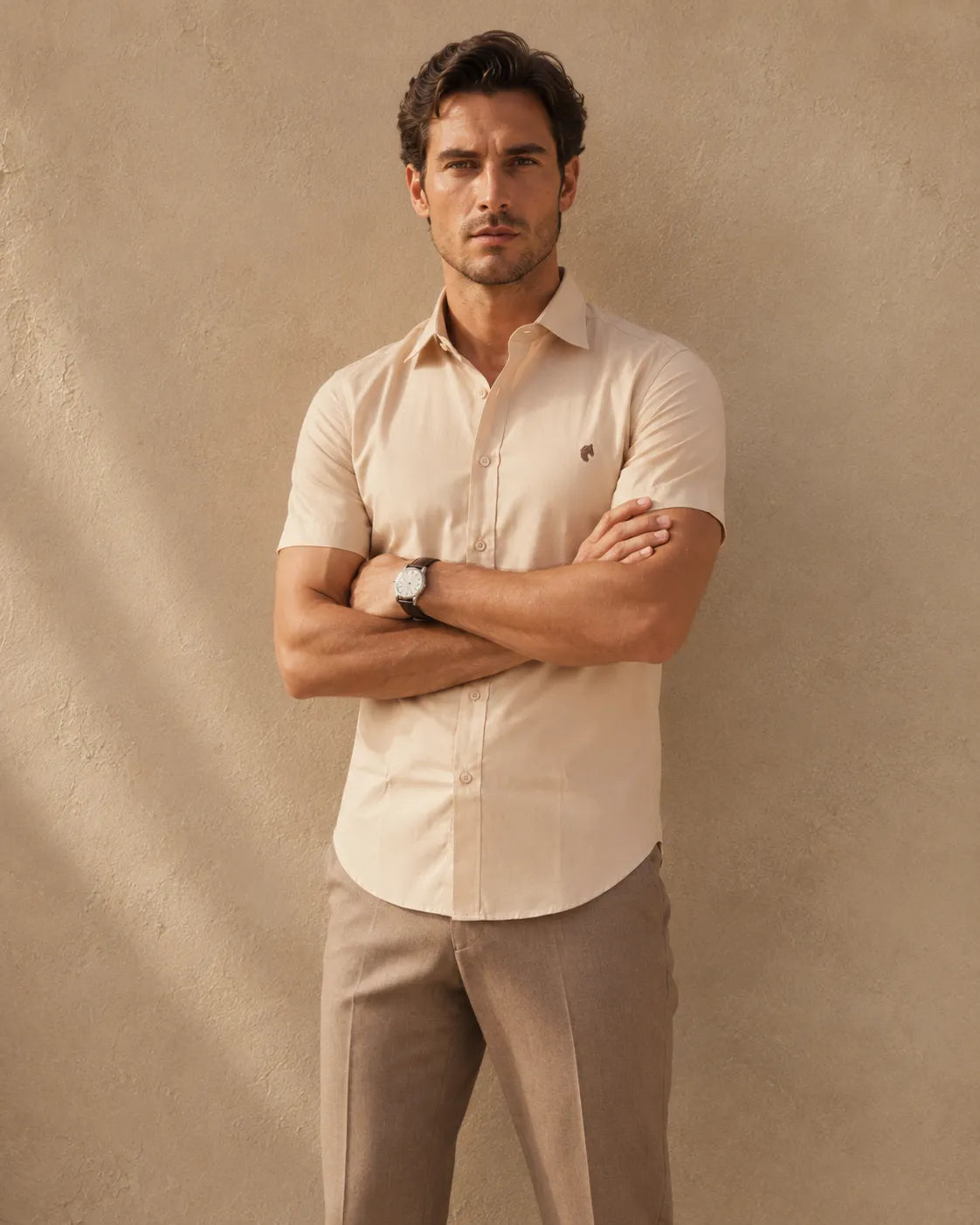 Beige - Solid Slim Fit Oxford Shirt
