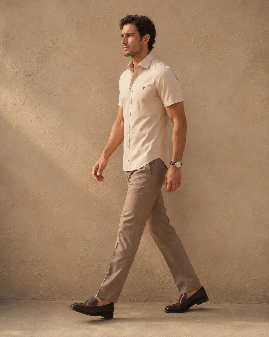 Beige - Solid Slim Fit Oxford Shirt