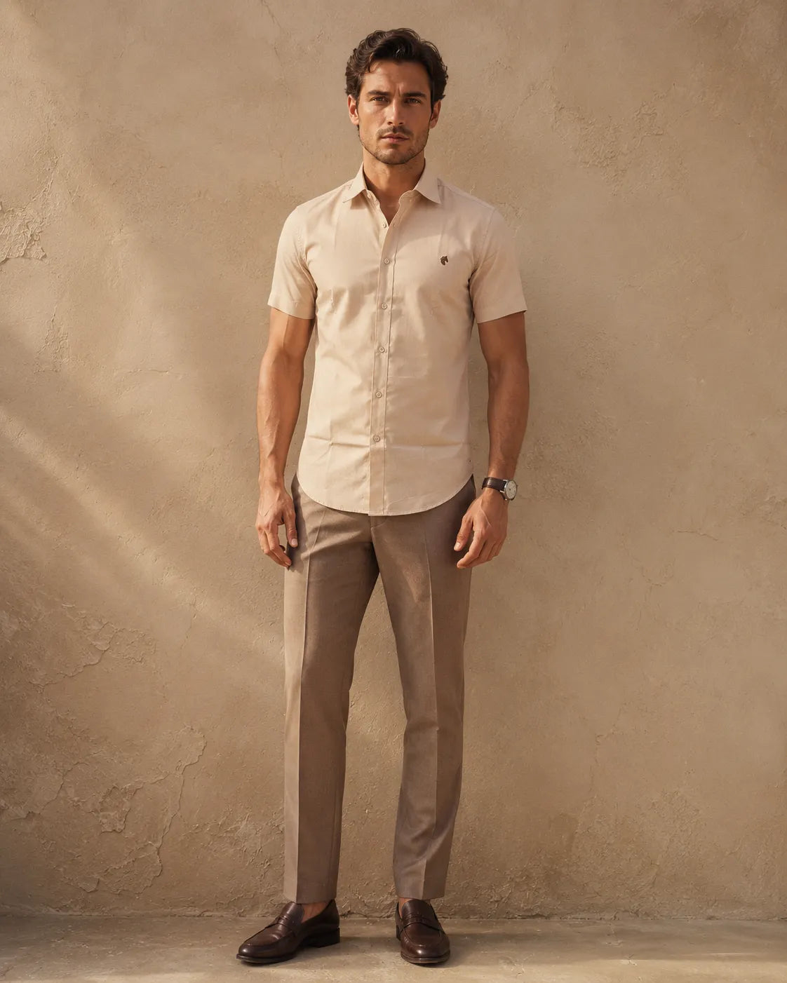 Beige - Solid Slim Fit Oxford Shirt