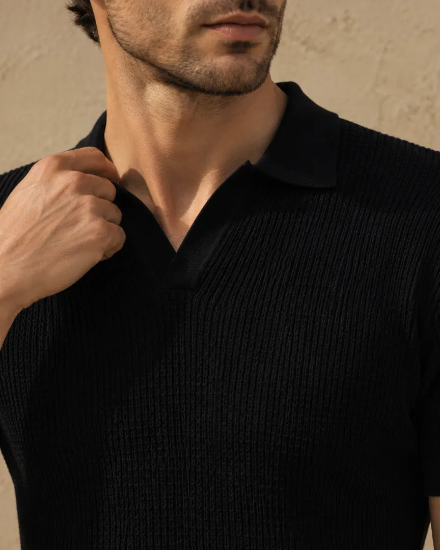 Black - Men's Premium Flat Knit Polo T-Shirt