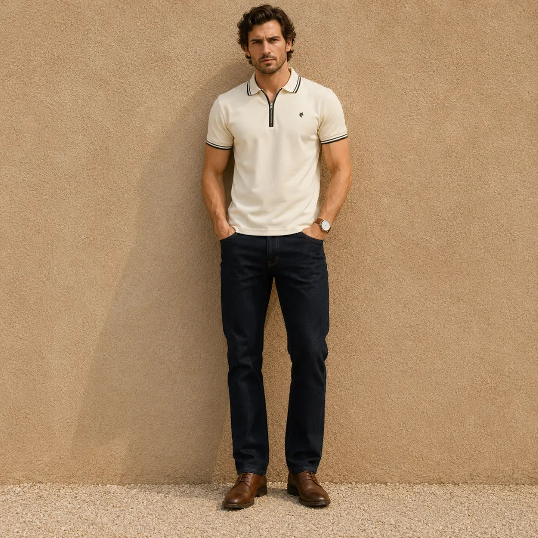 Cream - Men's Zipper Polo