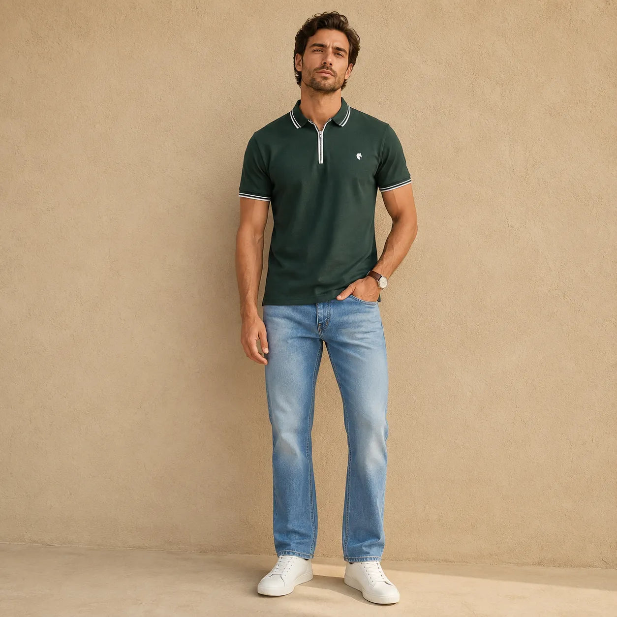 Green - Men's Zipper Polo
