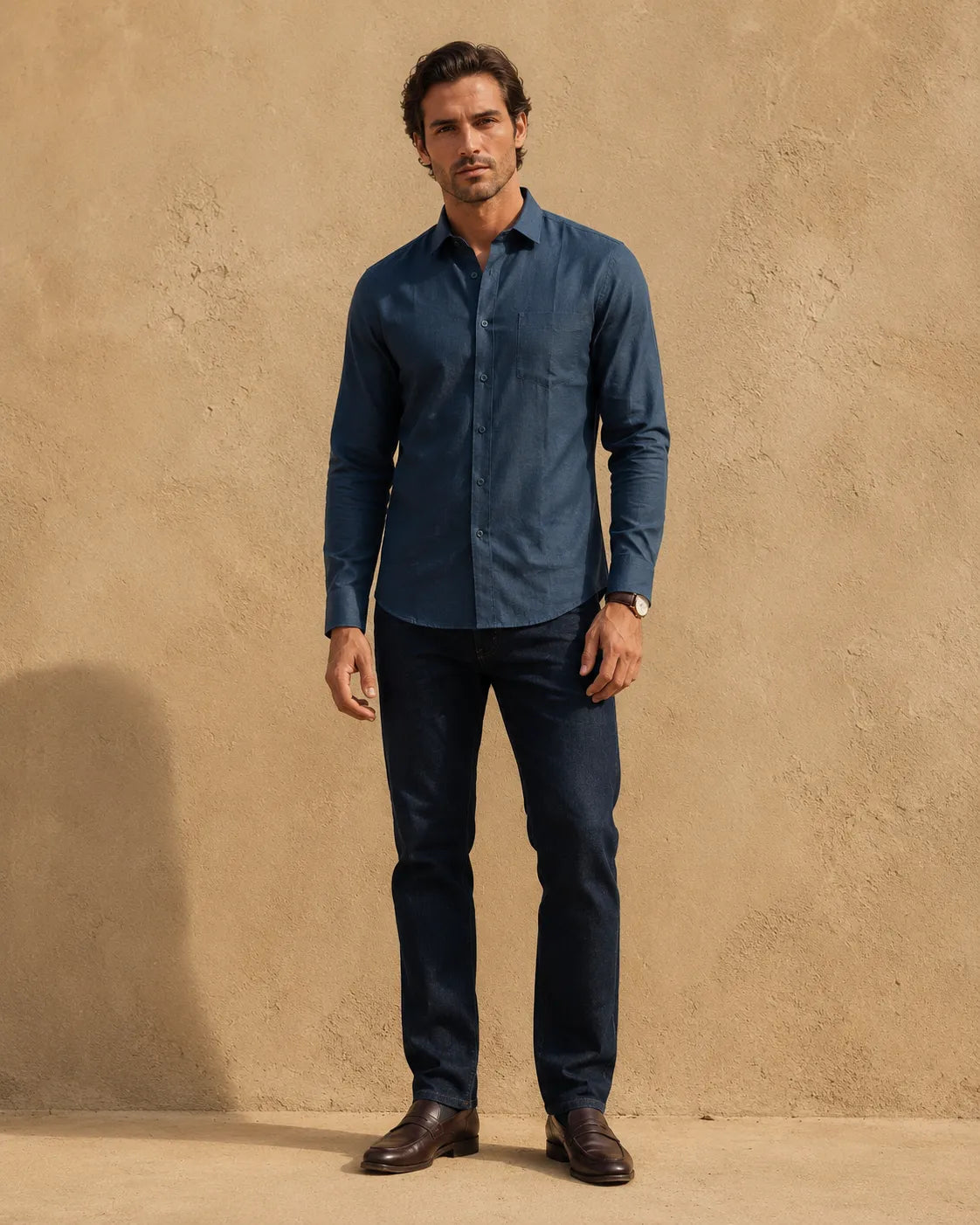 Teal - Men's Linen Solid Slim Fit Shirt