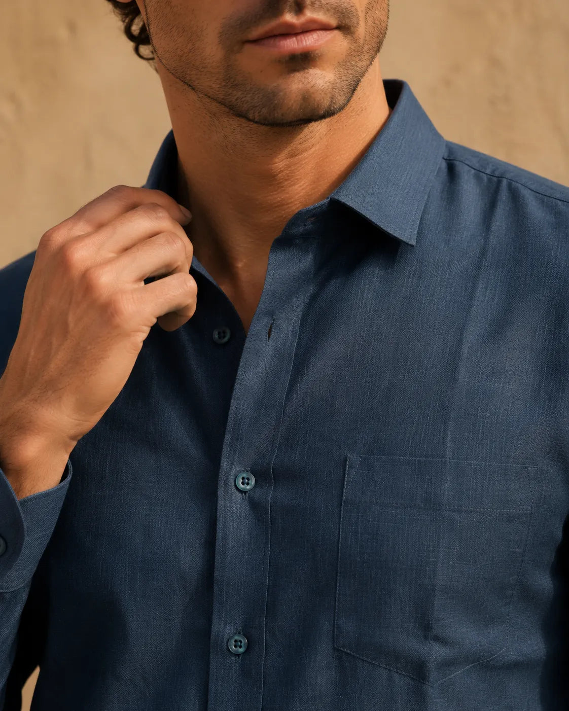 Teal - Men's Linen Solid Slim Fit Shirt