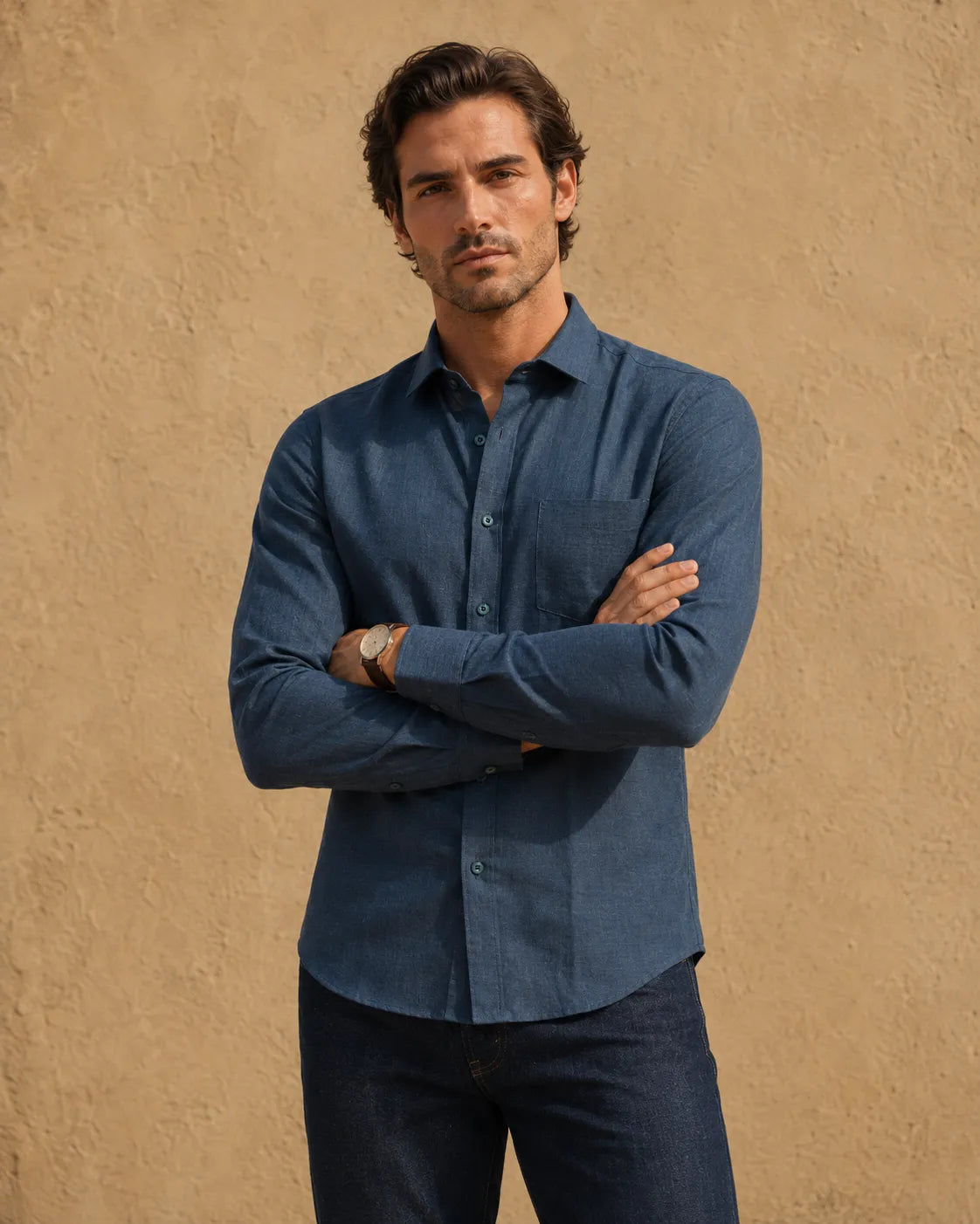 Teal - Men's Linen Solid Slim Fit Shirt