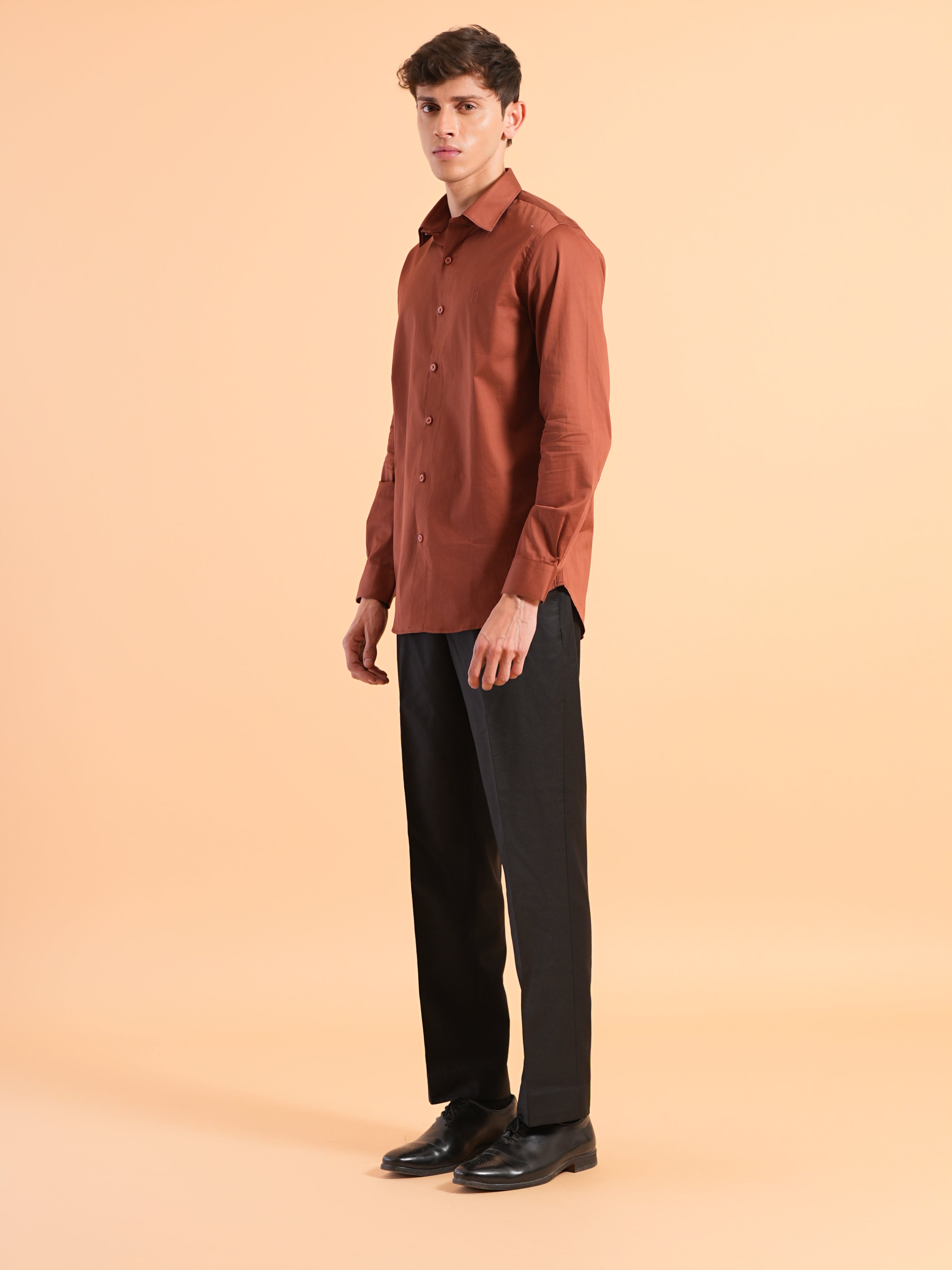 Terra Cotta Satin Slim Fit Shirt