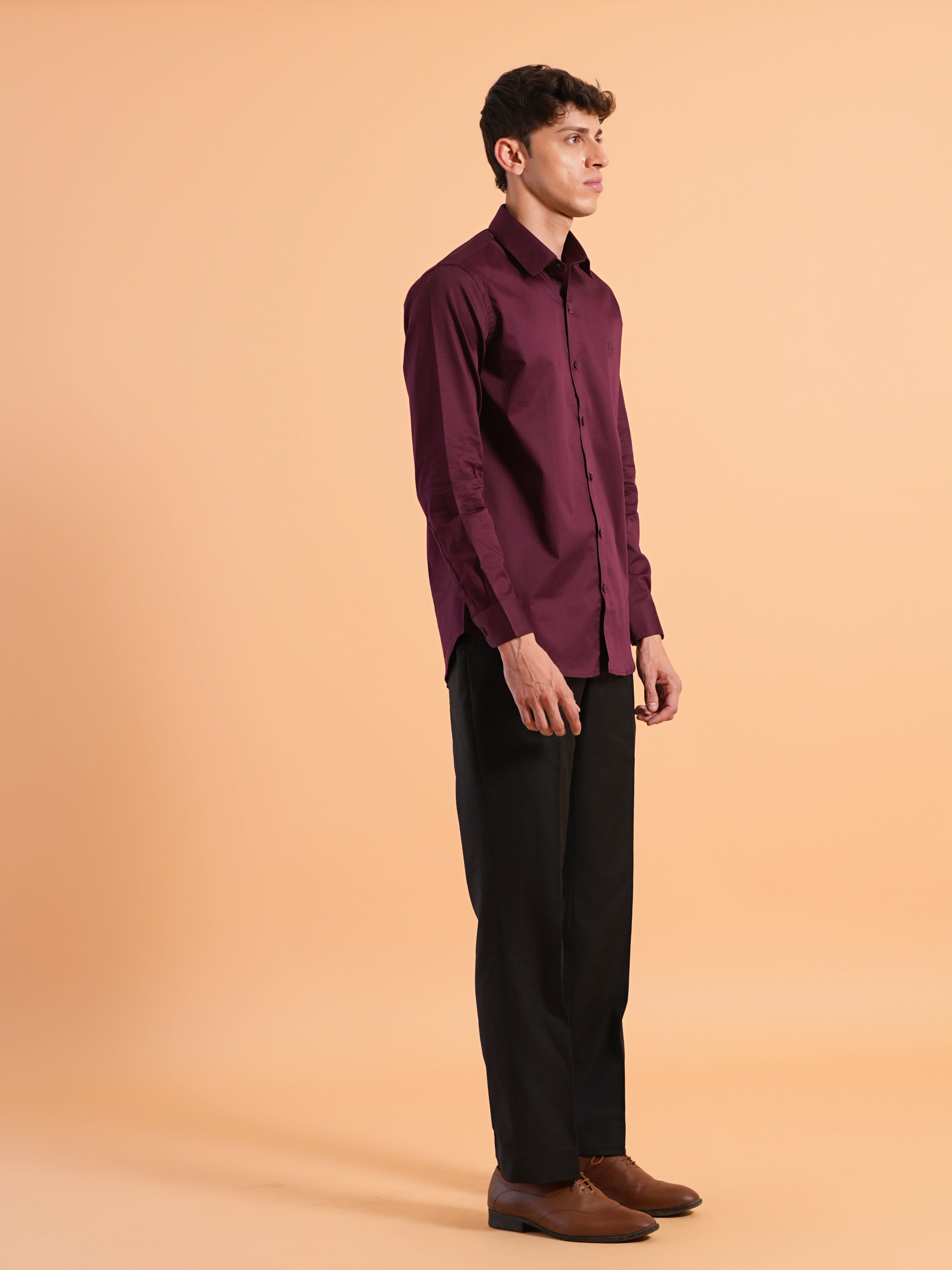 Deep Wine Satin Slim Fit Shirt