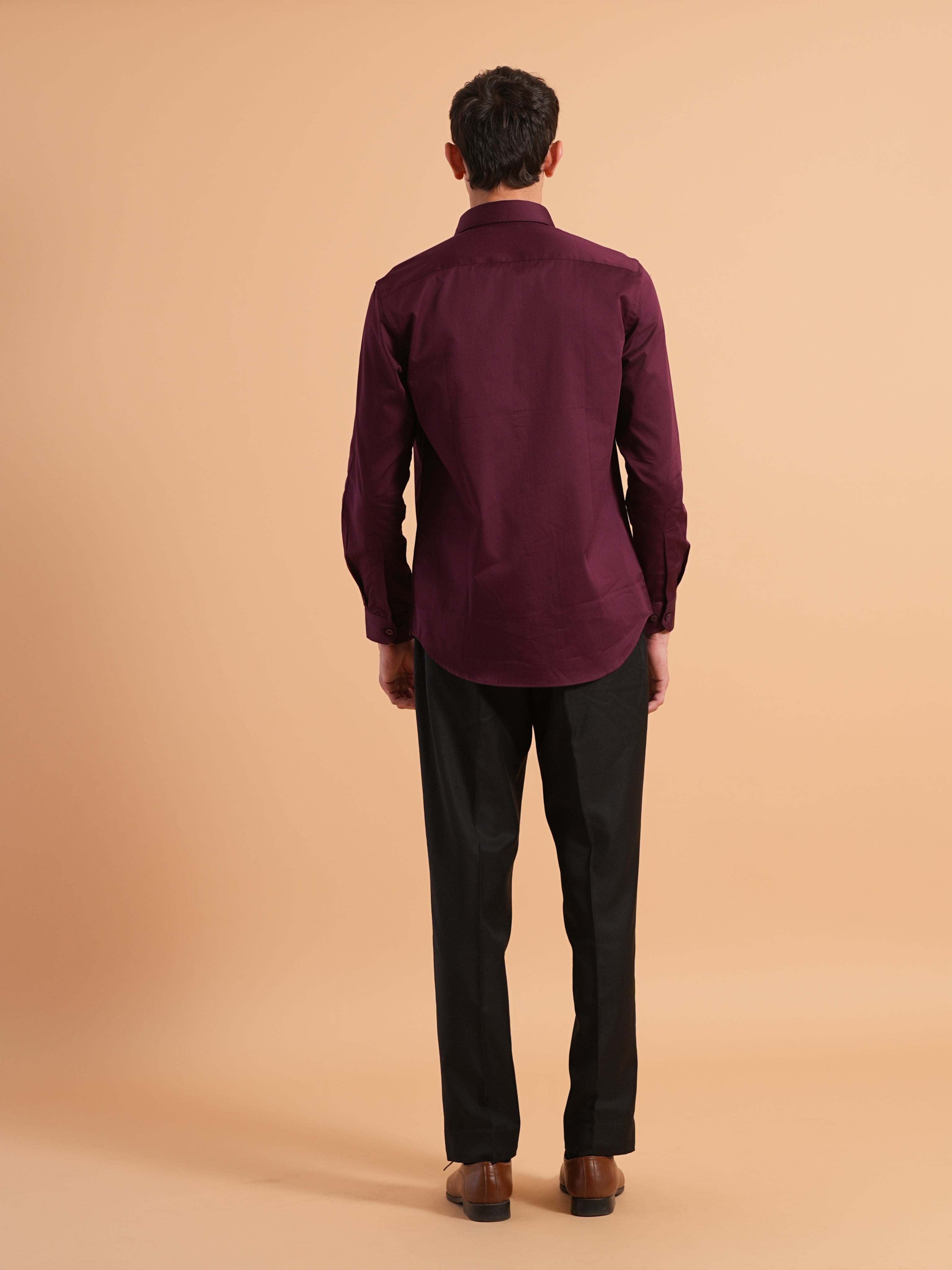 Deep Wine Satin Slim Fit Shirt