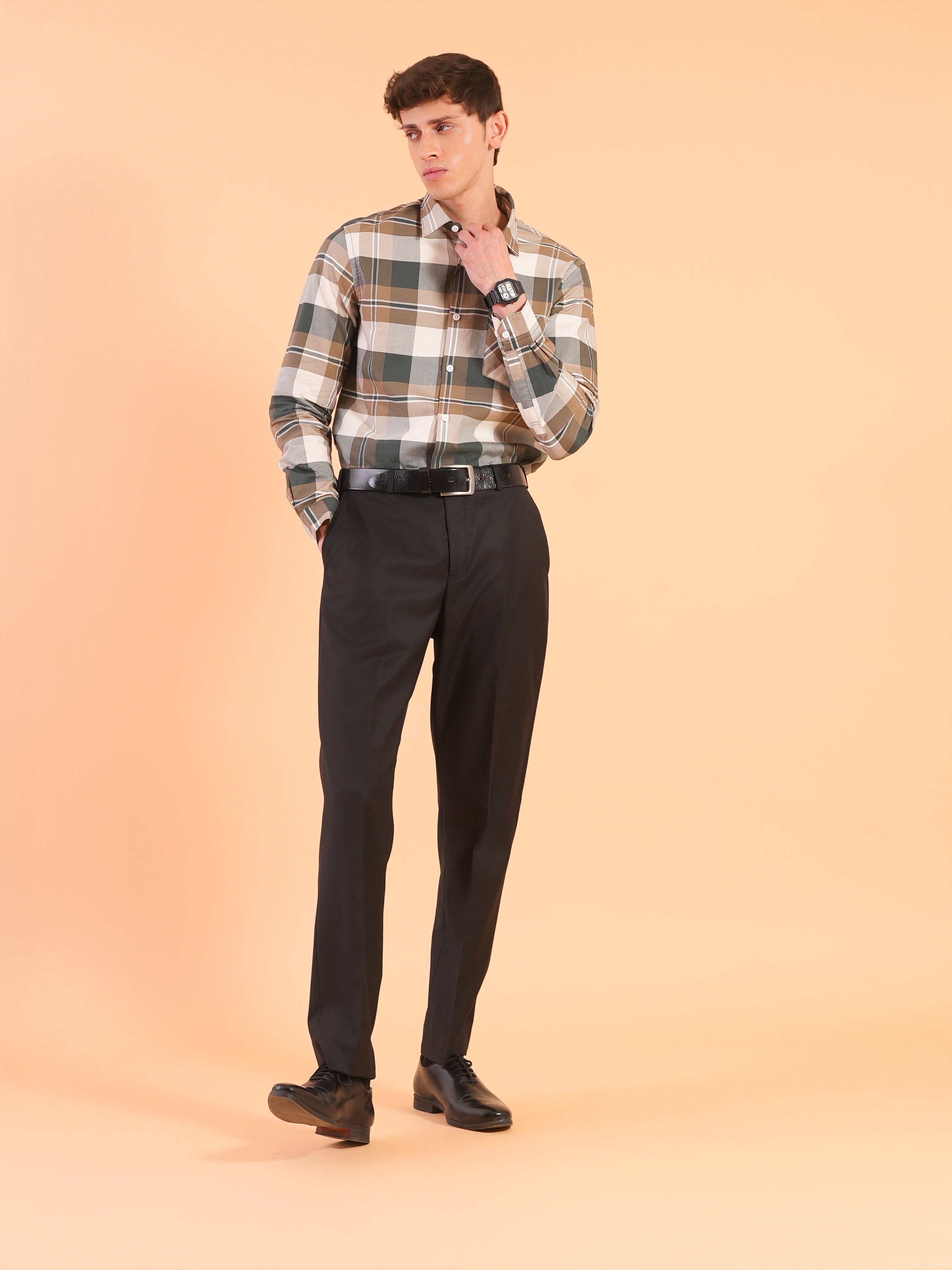 Green Check Regular Fit Shirt