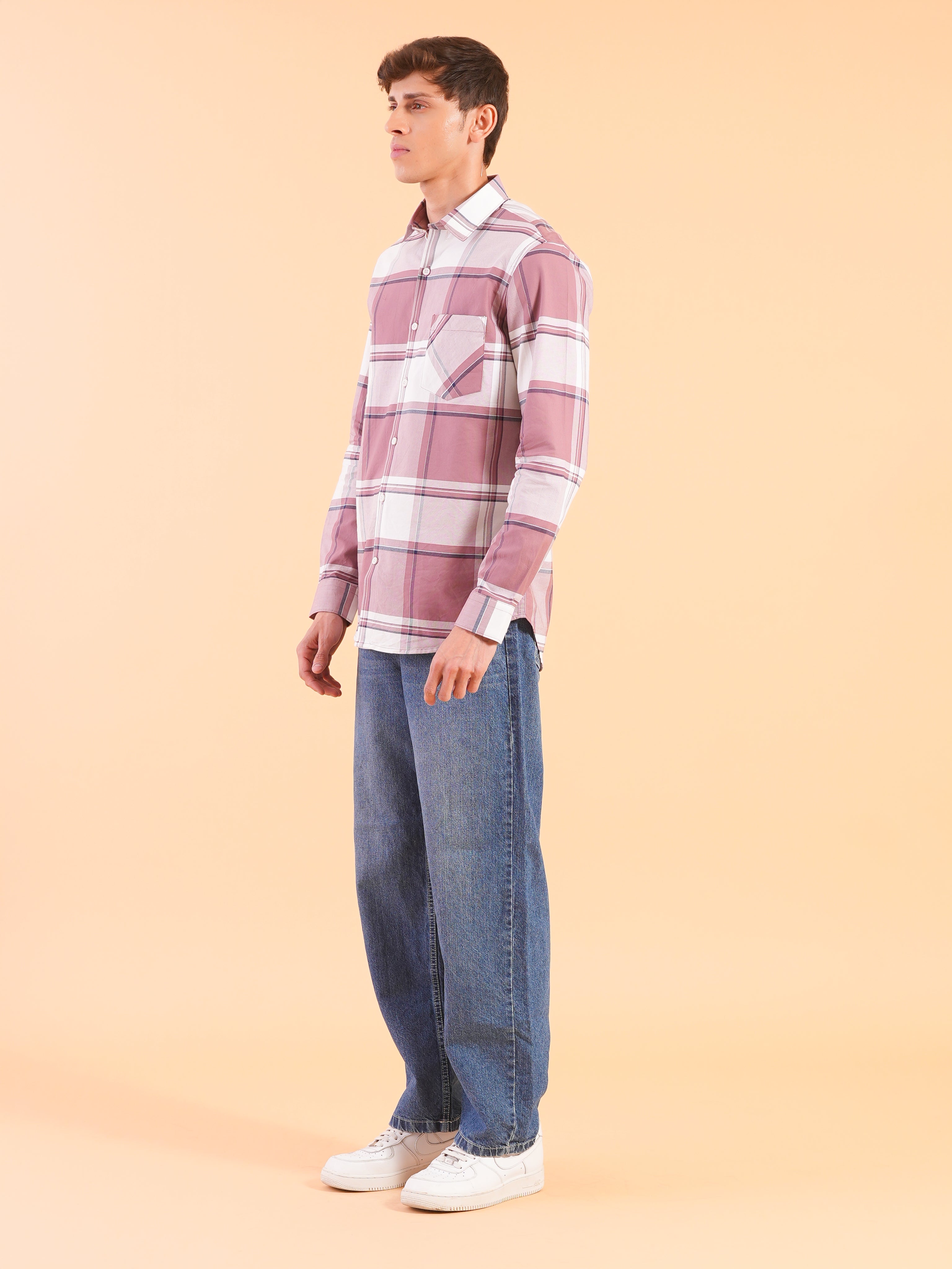Muted Pink Check Regular Fit Shirt