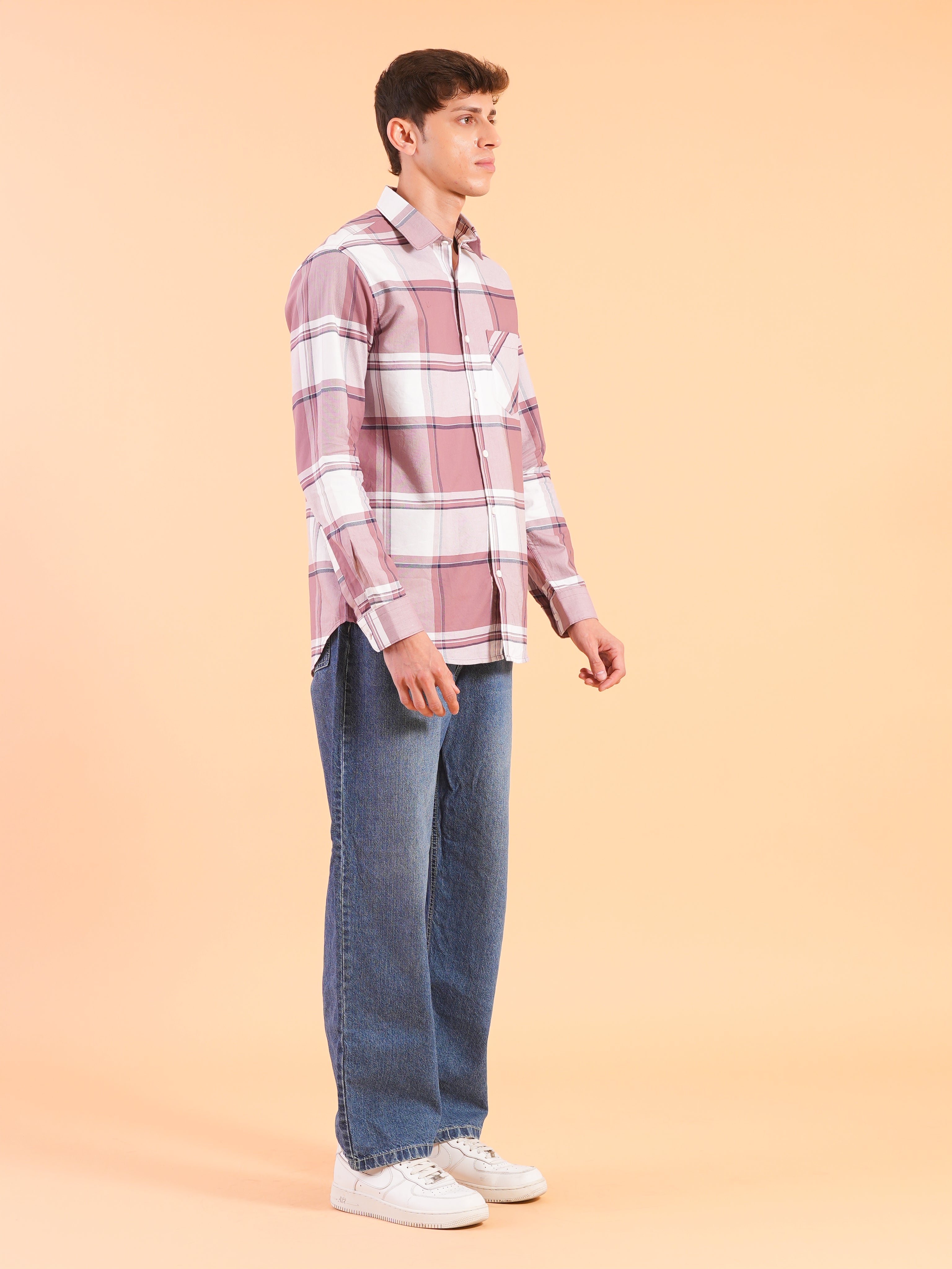 Muted Pink Check Regular Fit Shirt