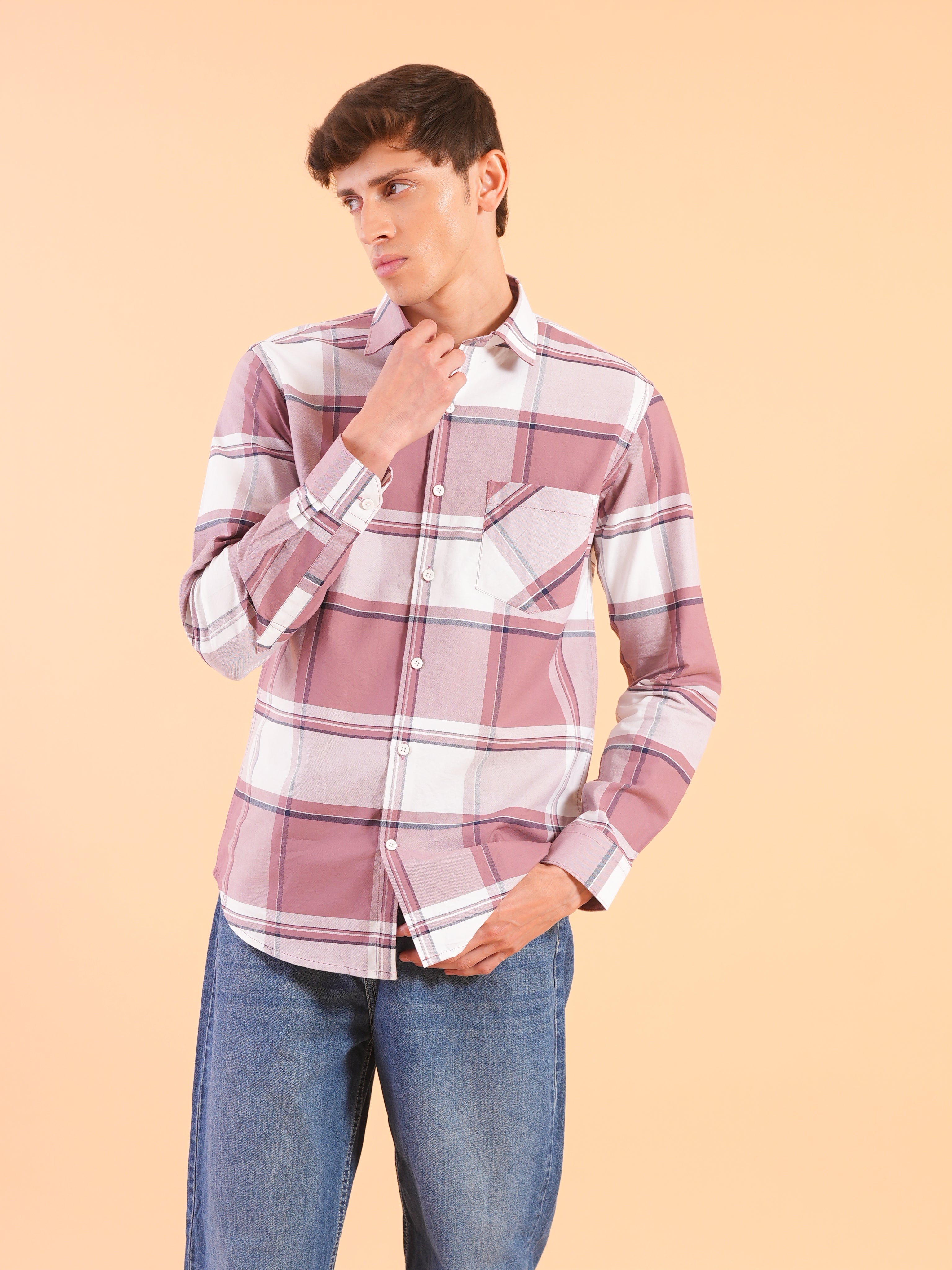 Muted Pink Check Regular Fit Shirt