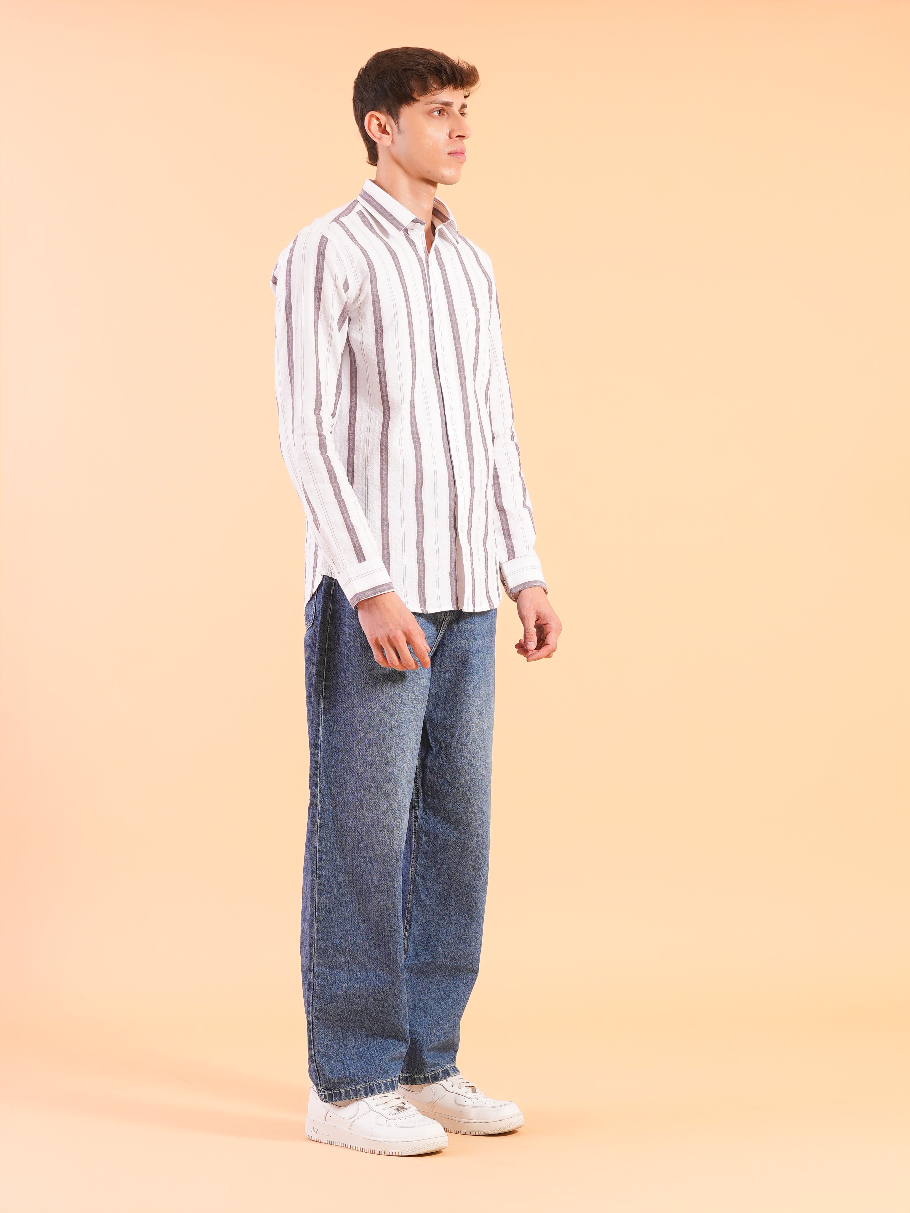 White Burgundy Stripe Slim Fit Shirt