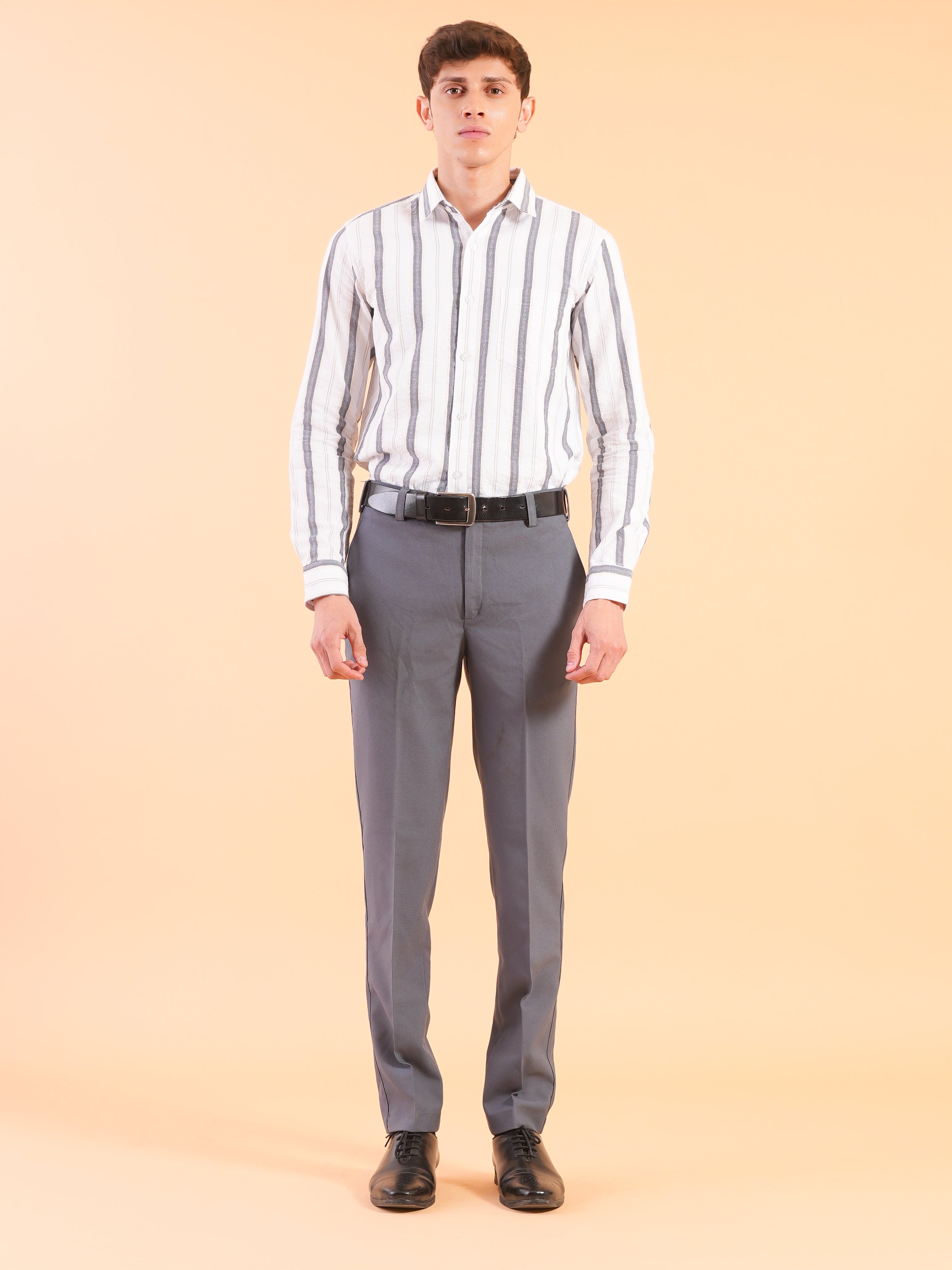 White Navy Stripe Slim Fit Shirt
