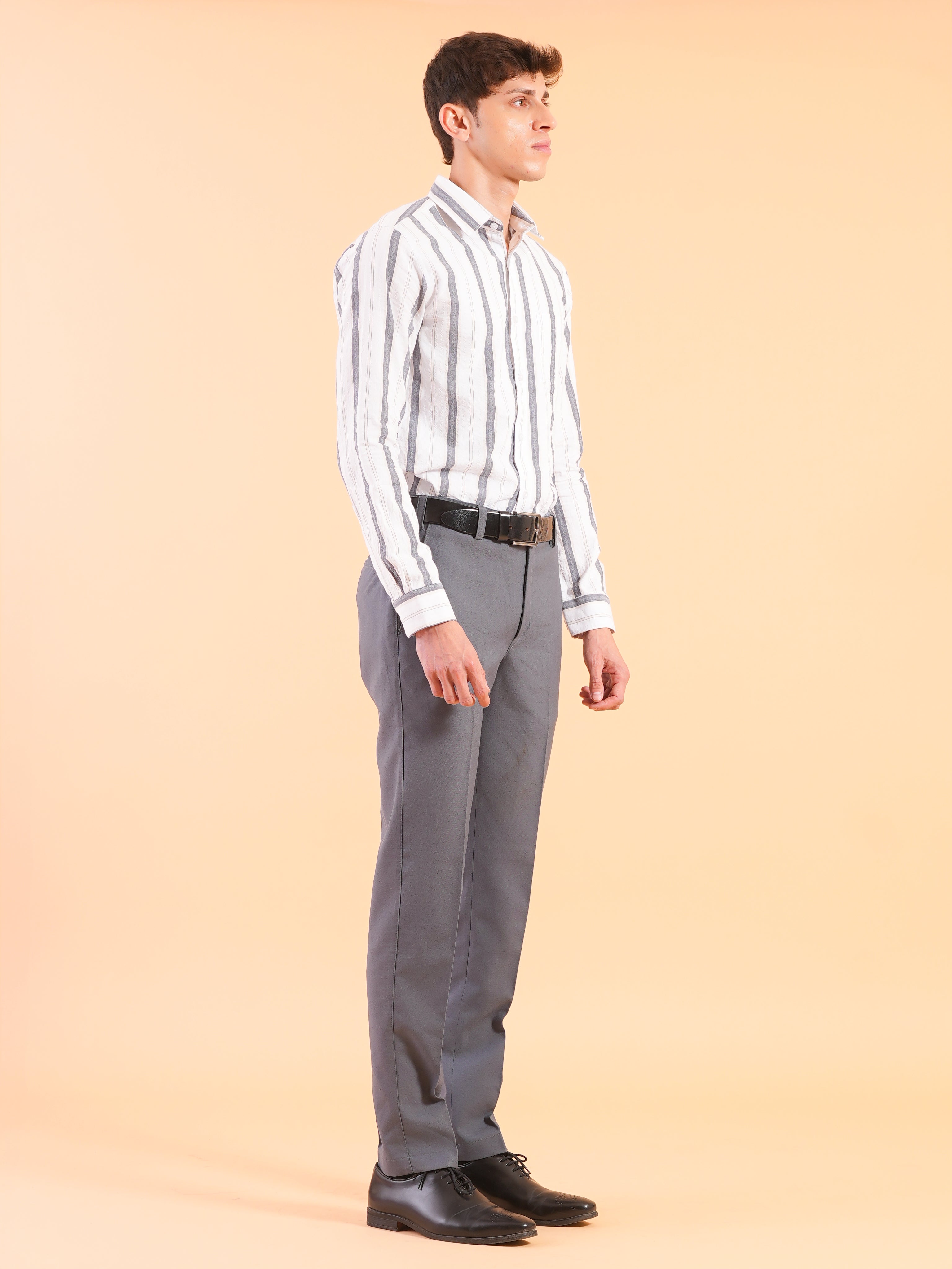 White Navy Stripe Slim Fit Shirt