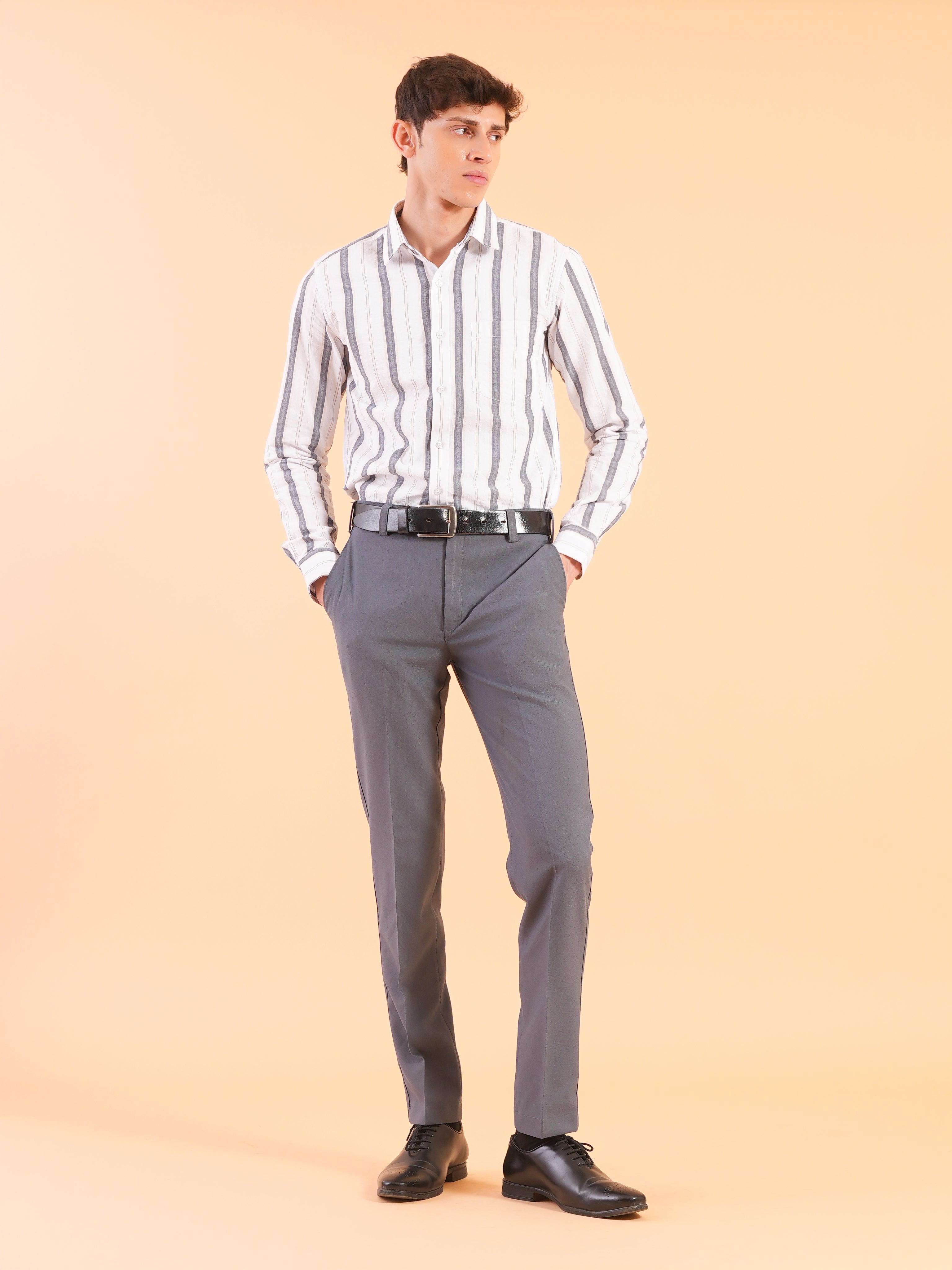 White Navy Stripe Slim Fit Shirt