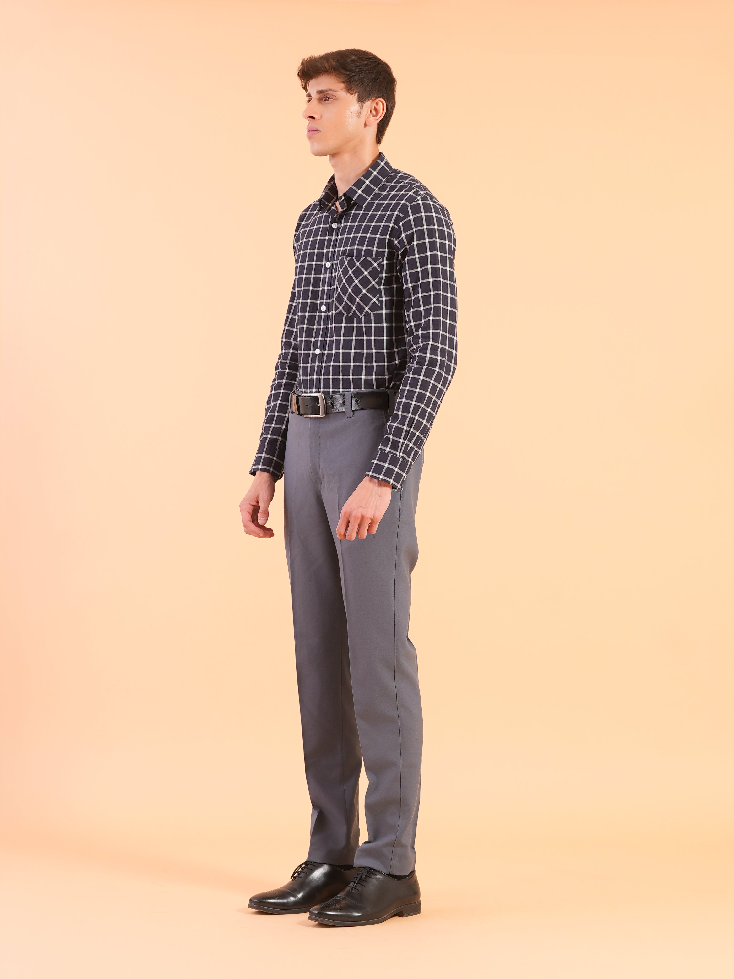 Navy Checks Stripe Slim Fit Shirt