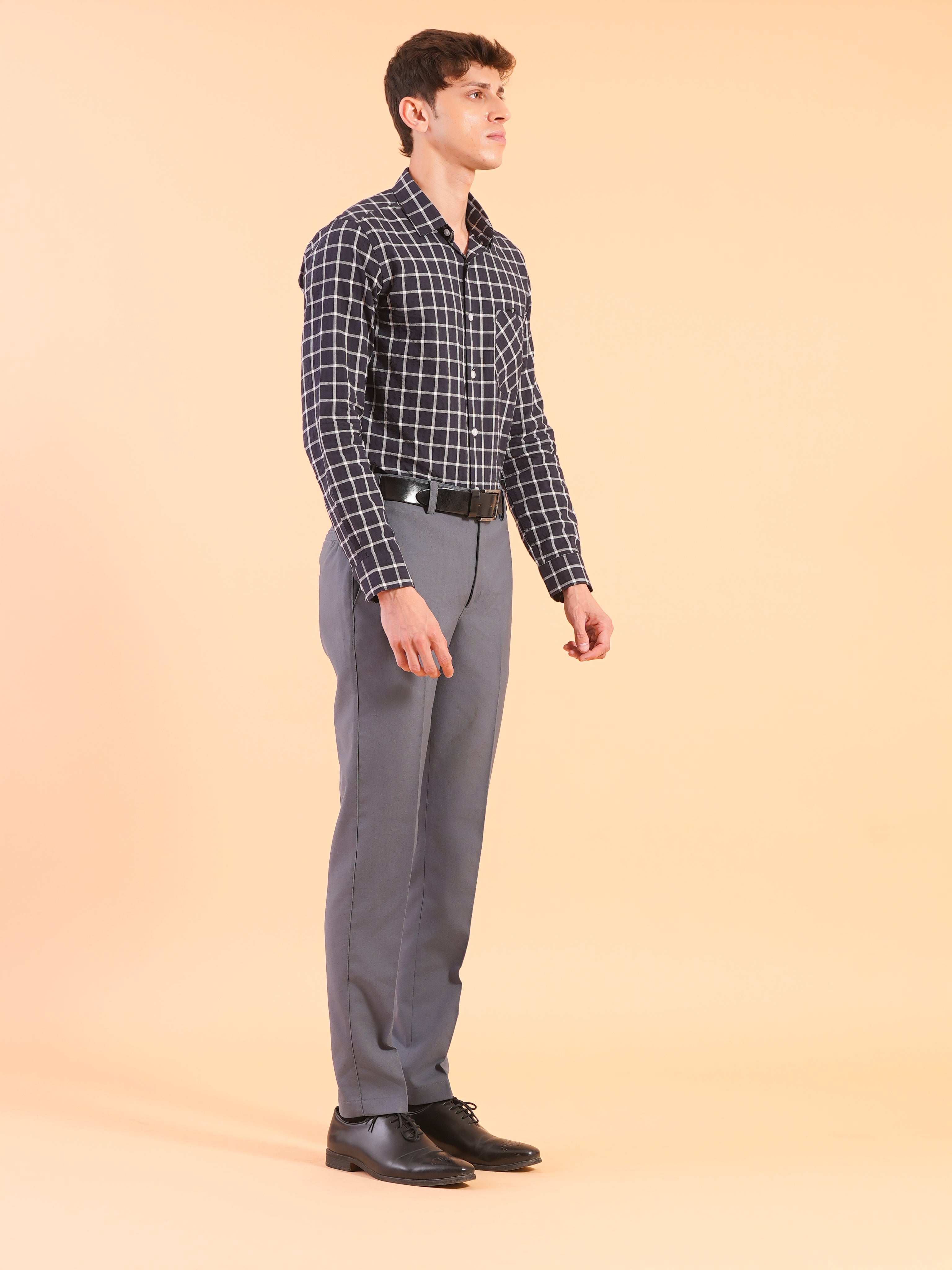 Navy Checks Stripe Slim Fit Shirt