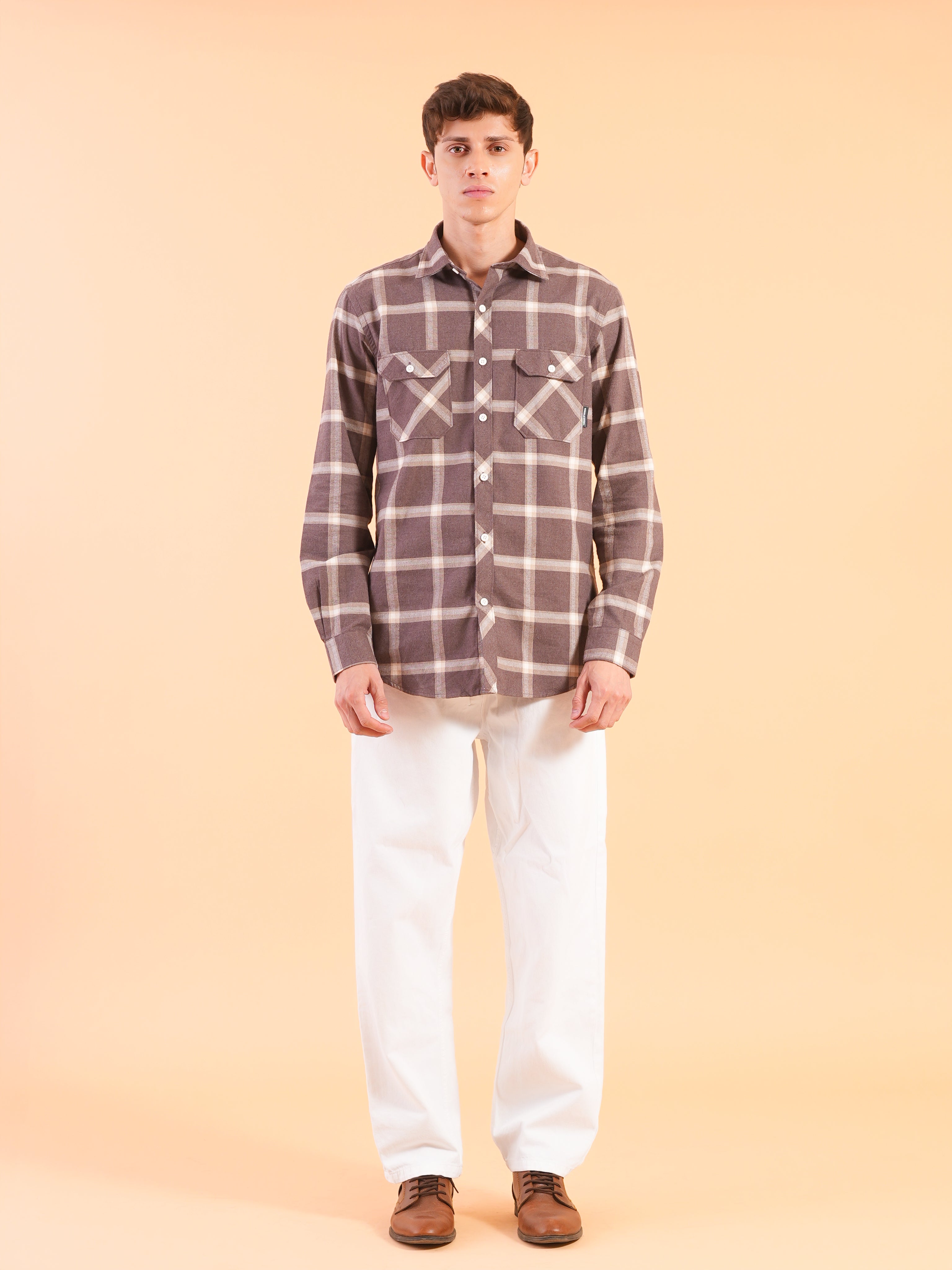 Dark Brown Flannel Check Regular Fit Shirt