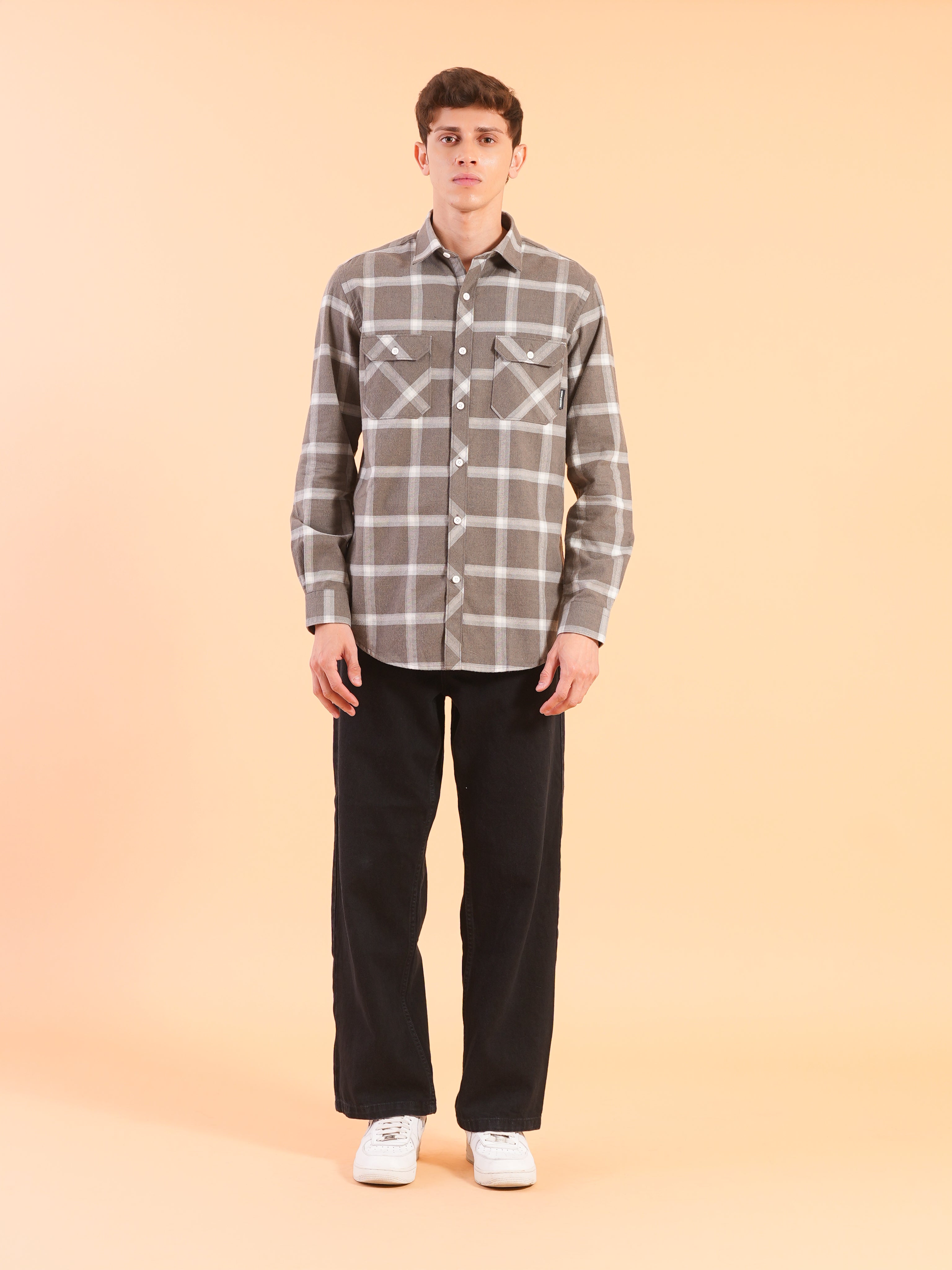Olive Flannel Check Regular Fit Shirt