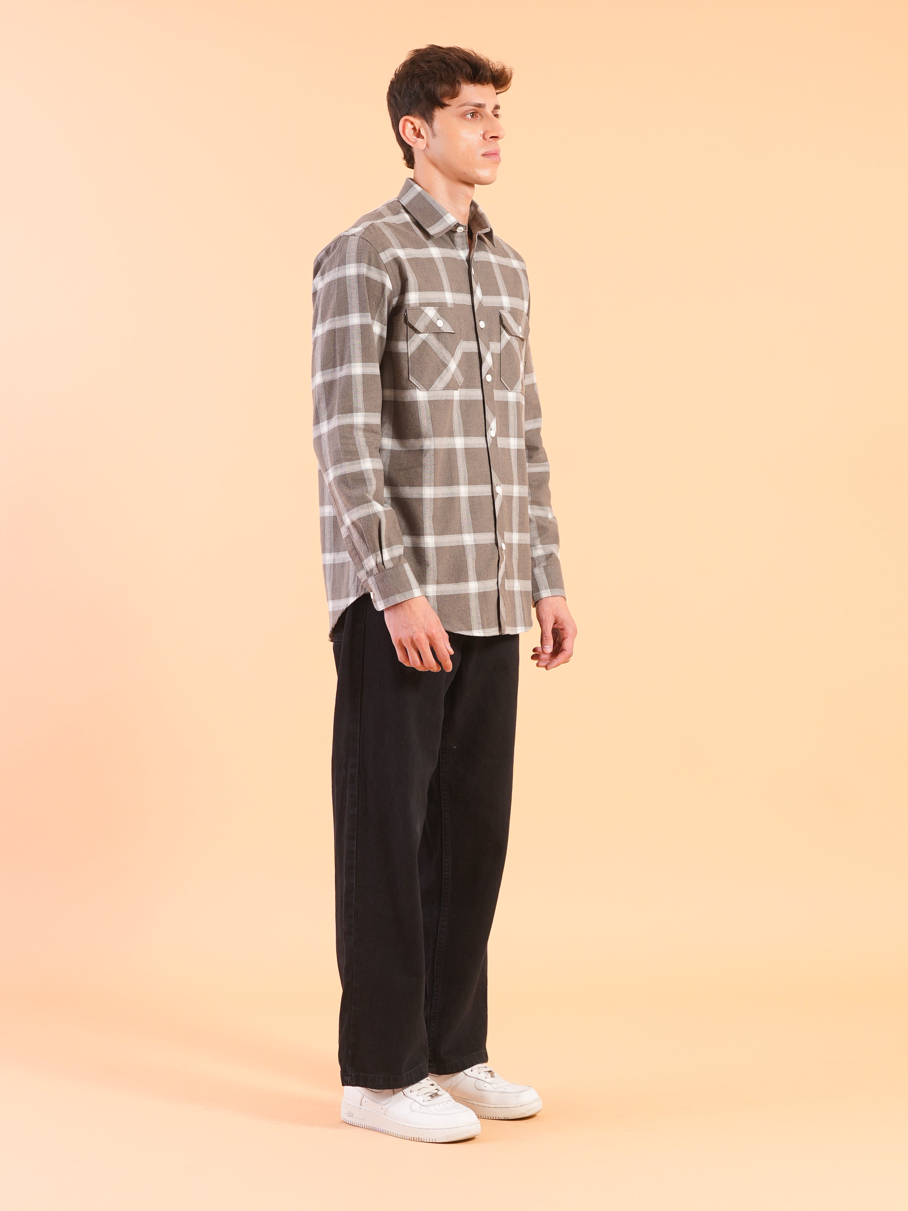 Olive Flannel Check Regular Fit Shirt