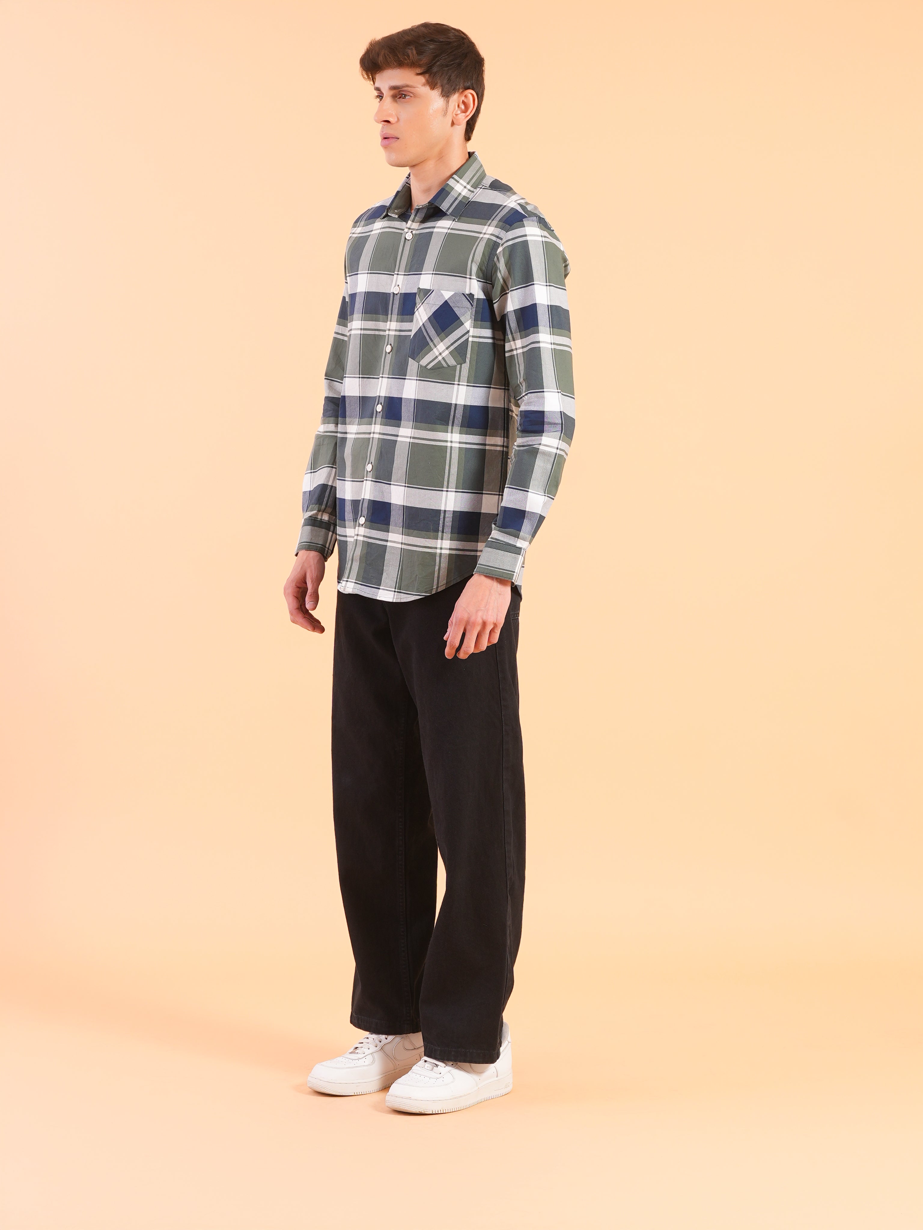 Olive Check Regular Fit Shirt