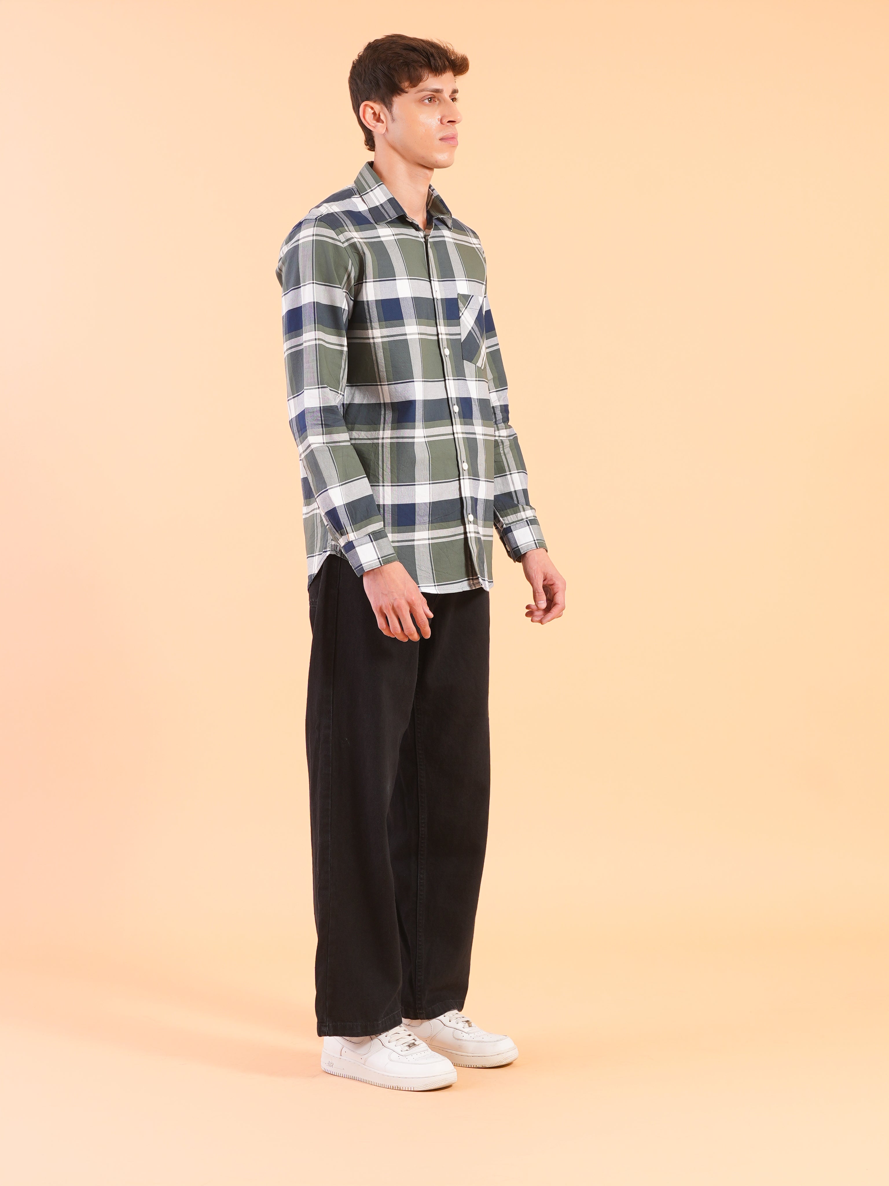 Olive Check Regular Fit Shirt