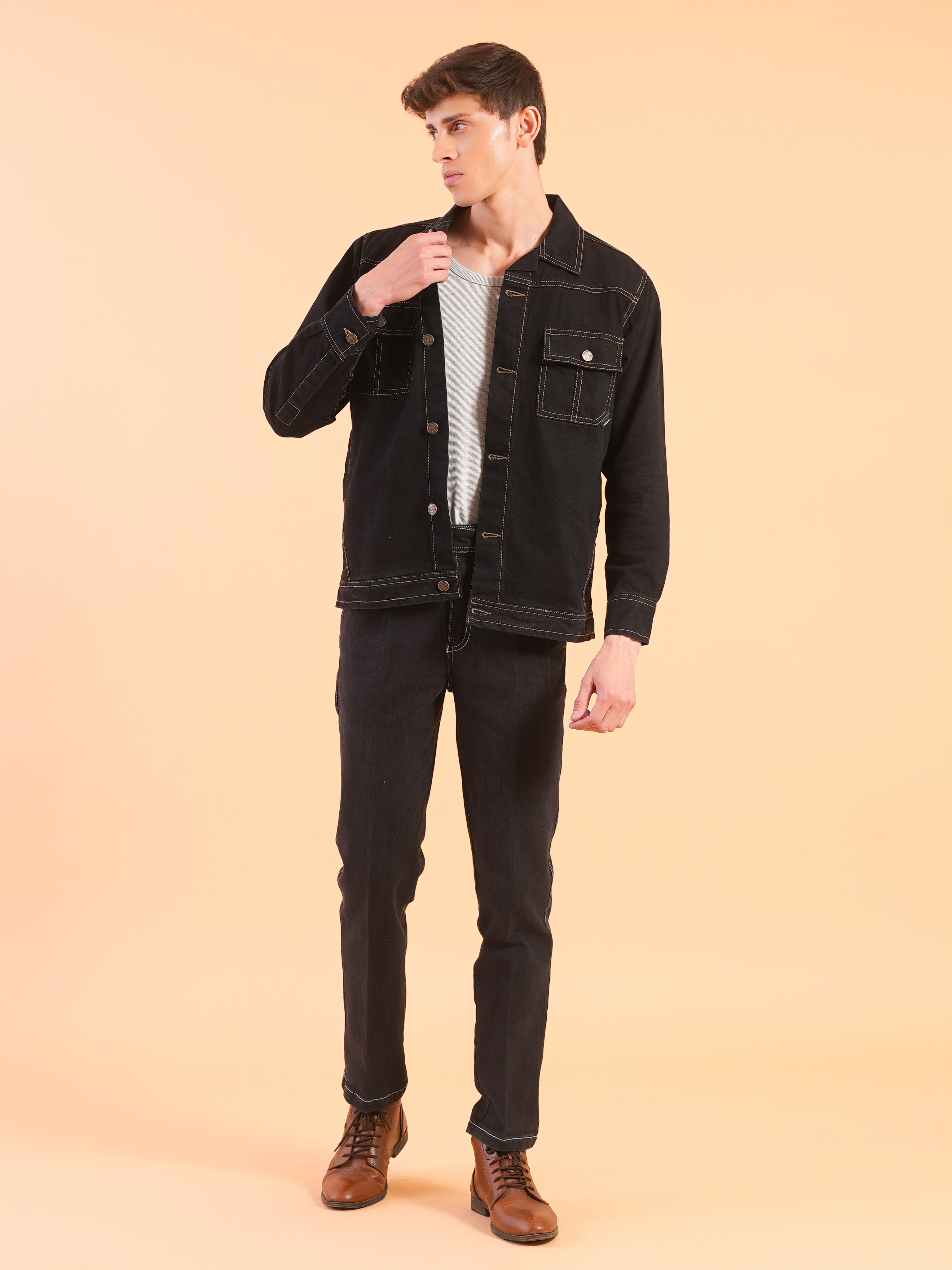 Solid black Denim Vest