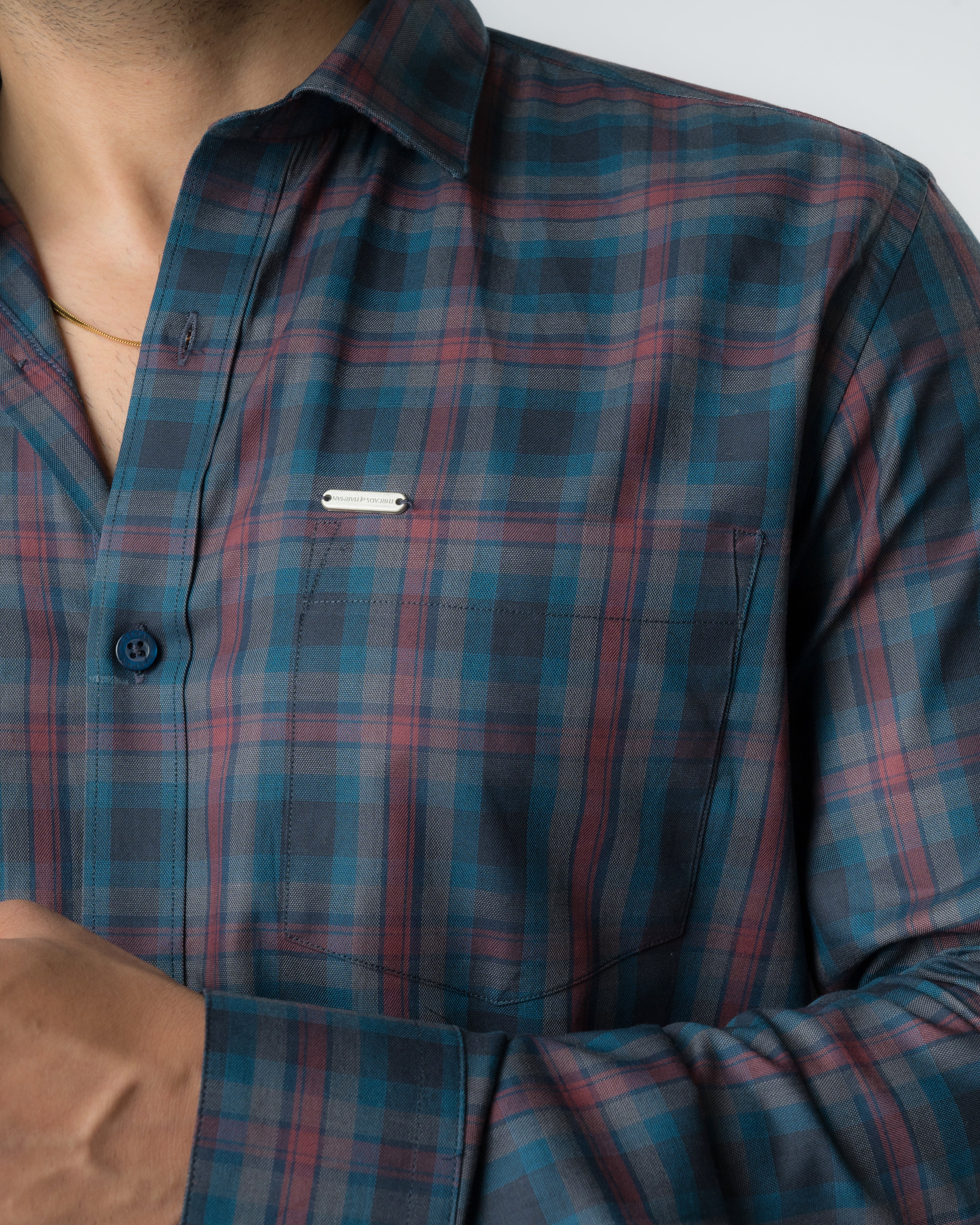 Ruby Navy Tartan Checks Slim Fit Shirt