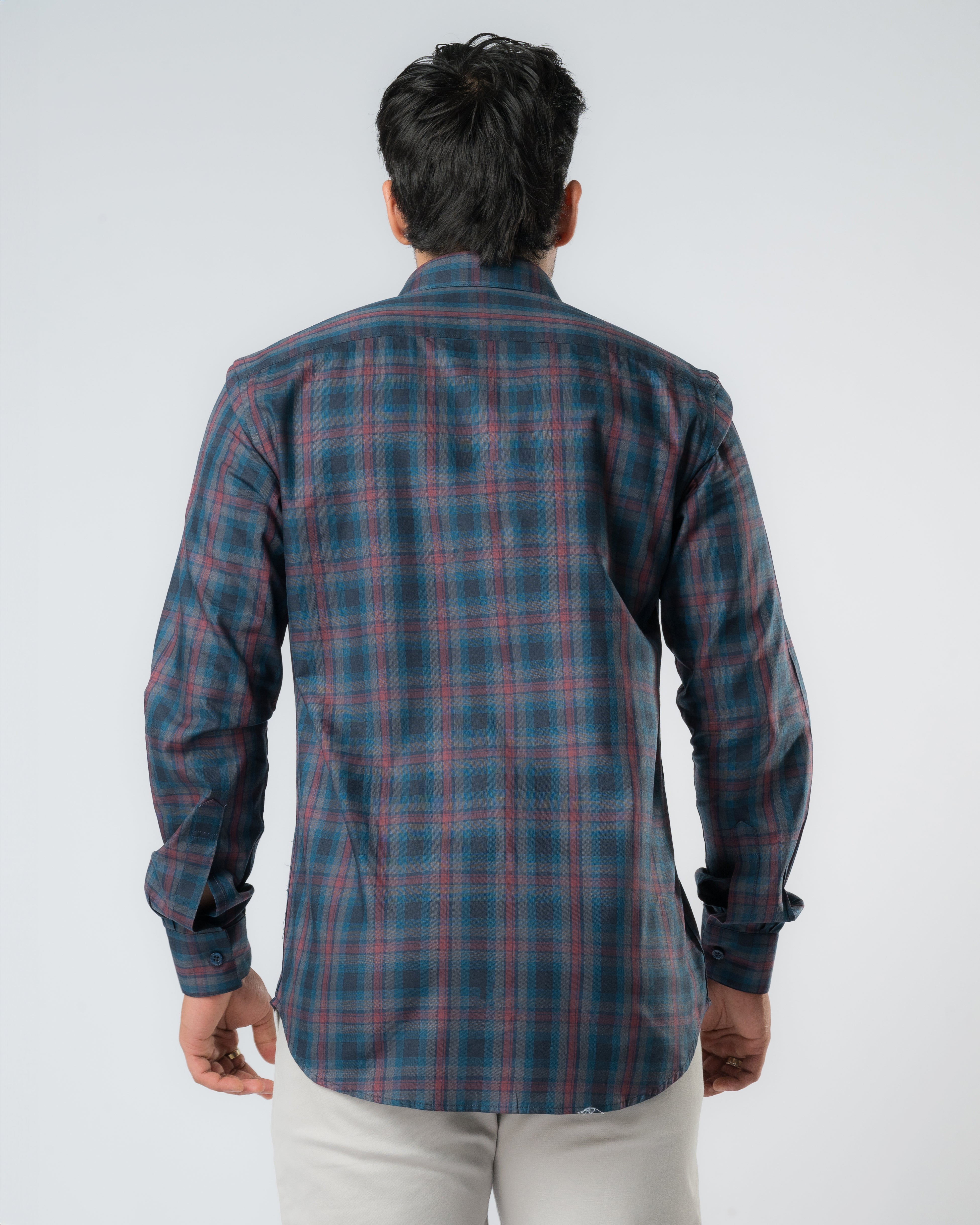 Ruby Navy Tartan Checks Slim Fit Shirt