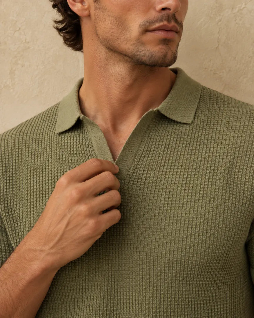 Tea Green - Men's Premium Flat Knit Polo T-Shirt