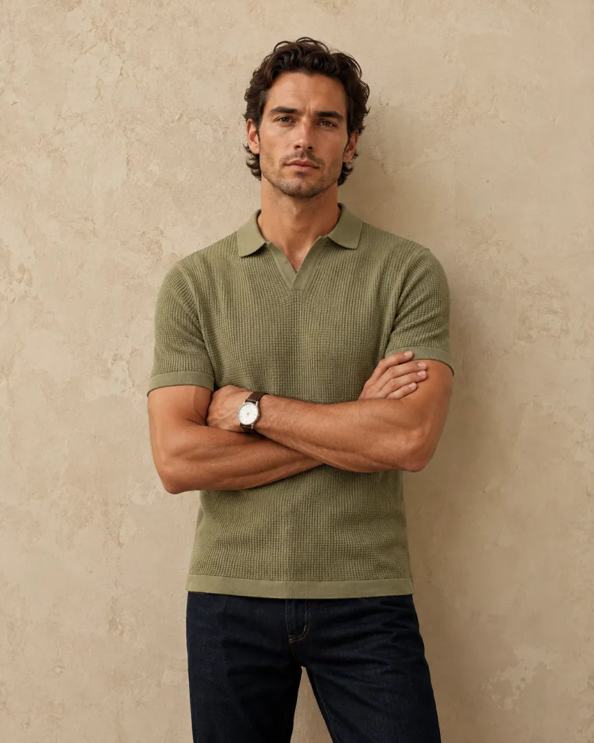 Tea Green - Men's Premium Flat Knit Polo T-Shirt
