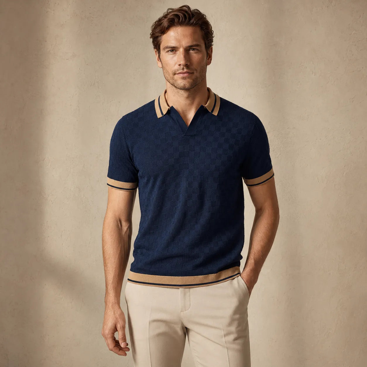 Navy - Men's Premium Flat Knit Polo T-Shirt