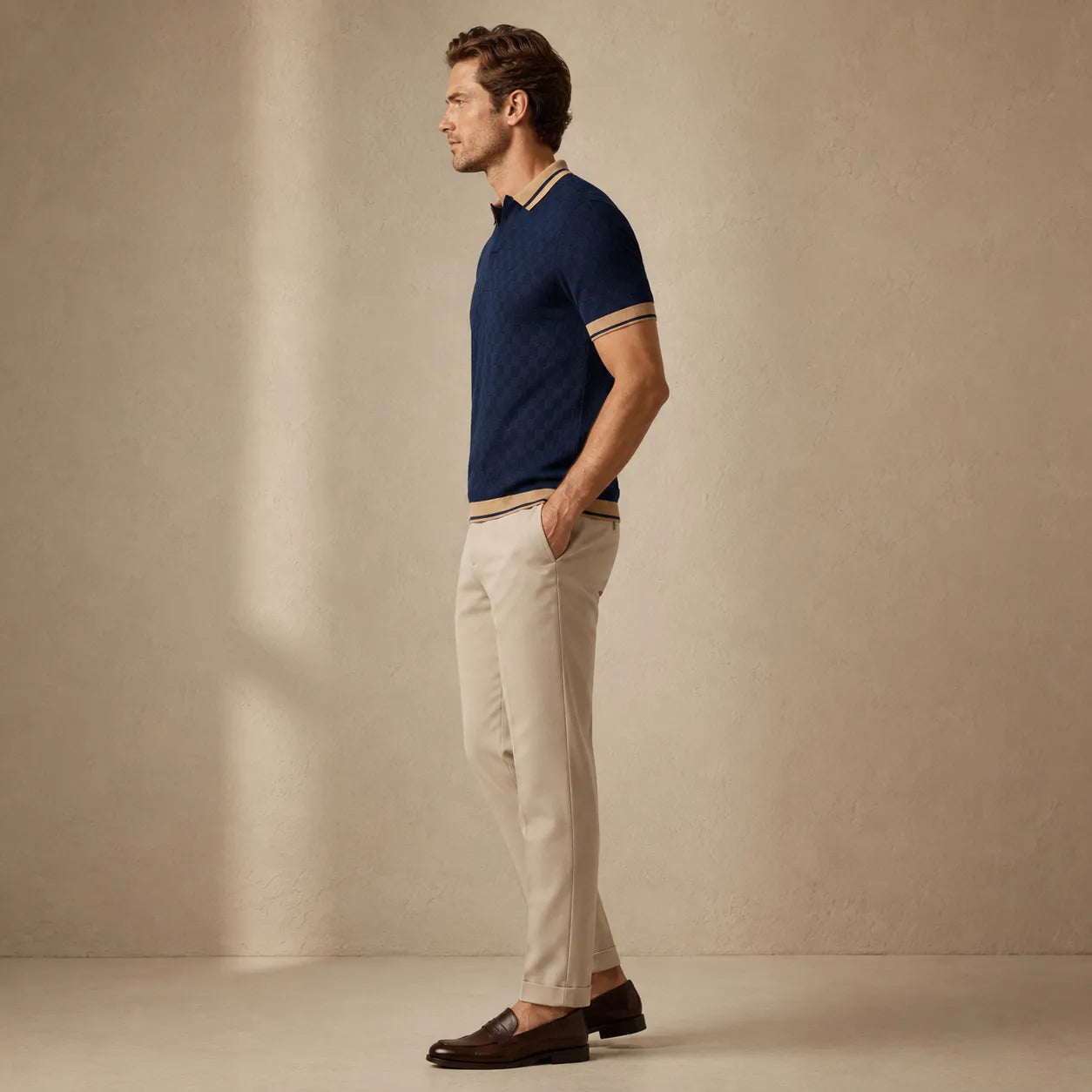 Navy - Men's Premium Flat Knit Polo T-Shirt
