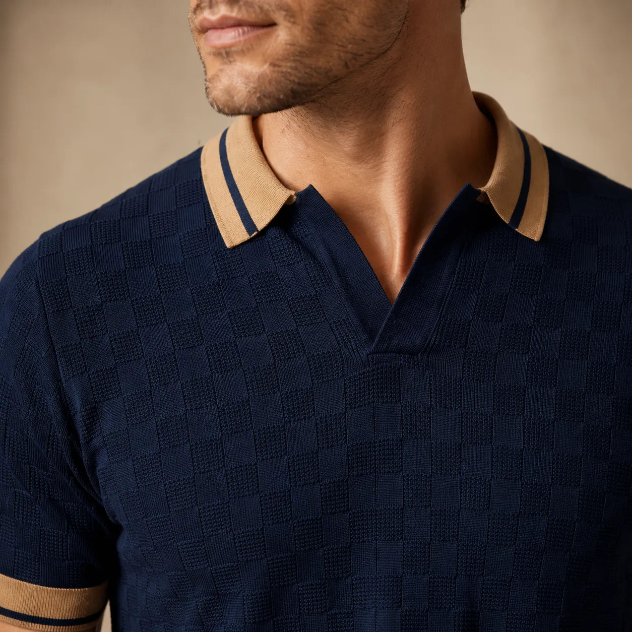 Navy - Men's Premium Flat Knit Polo T-Shirt