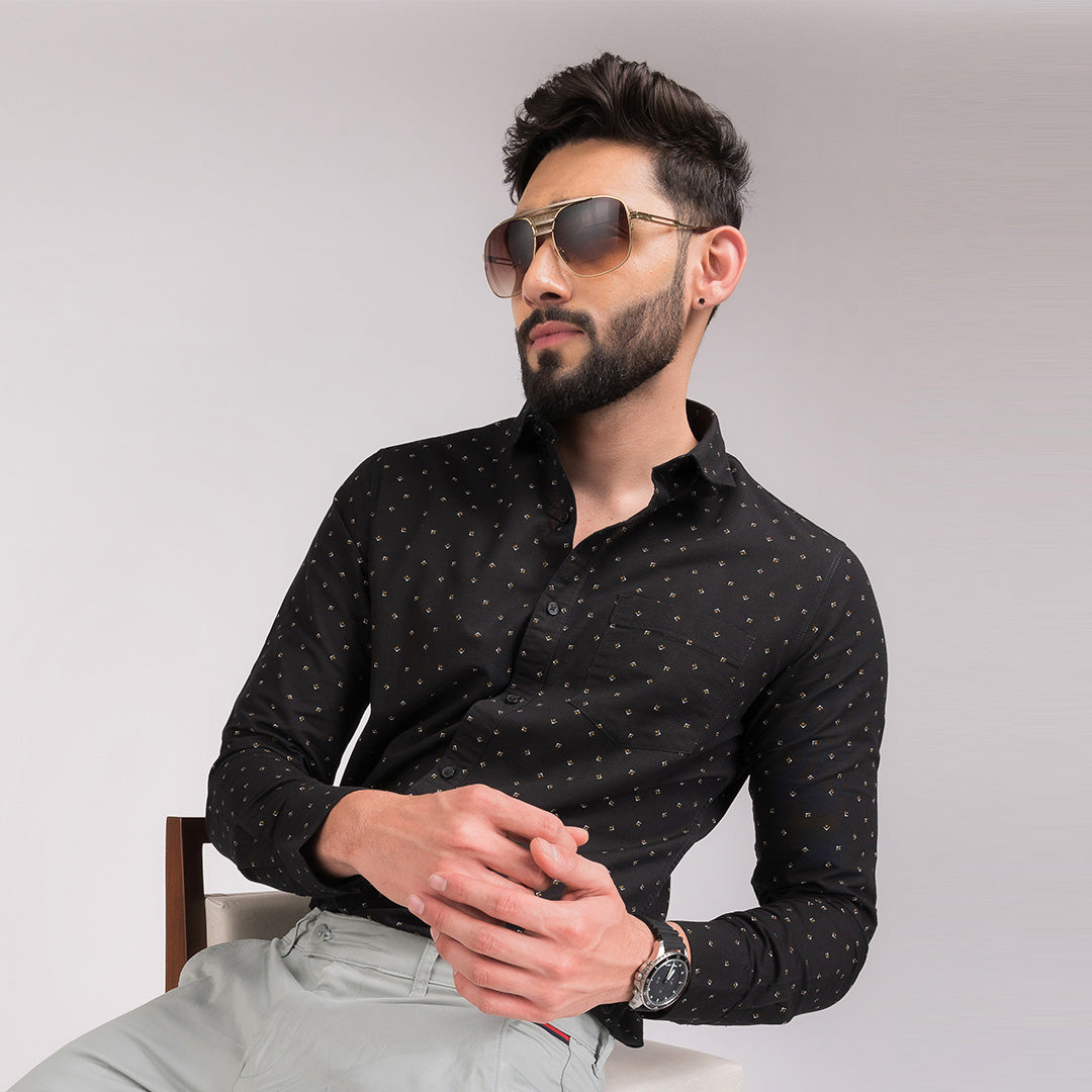 Black Printed Slim Fit Shirt
