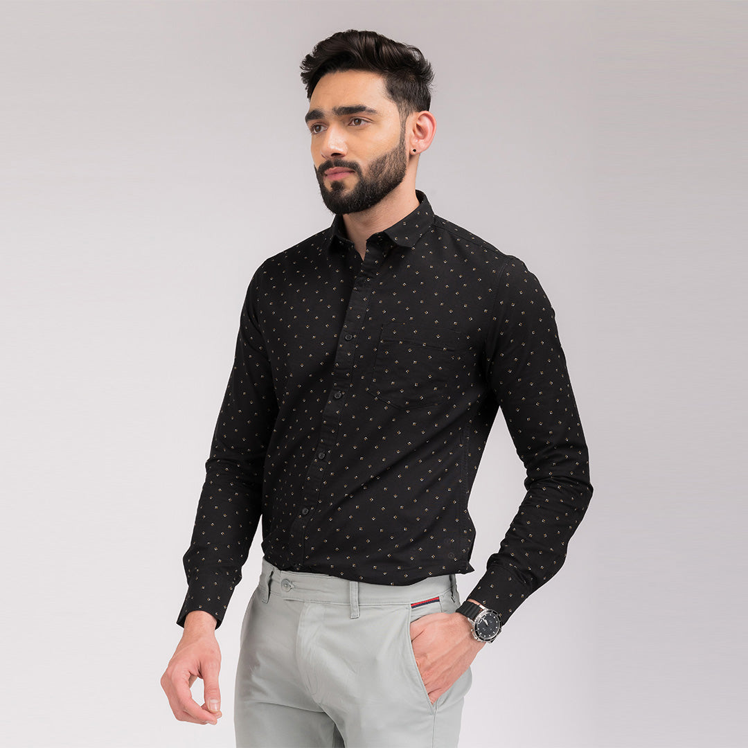 Black Printed Slim Fit Shirt