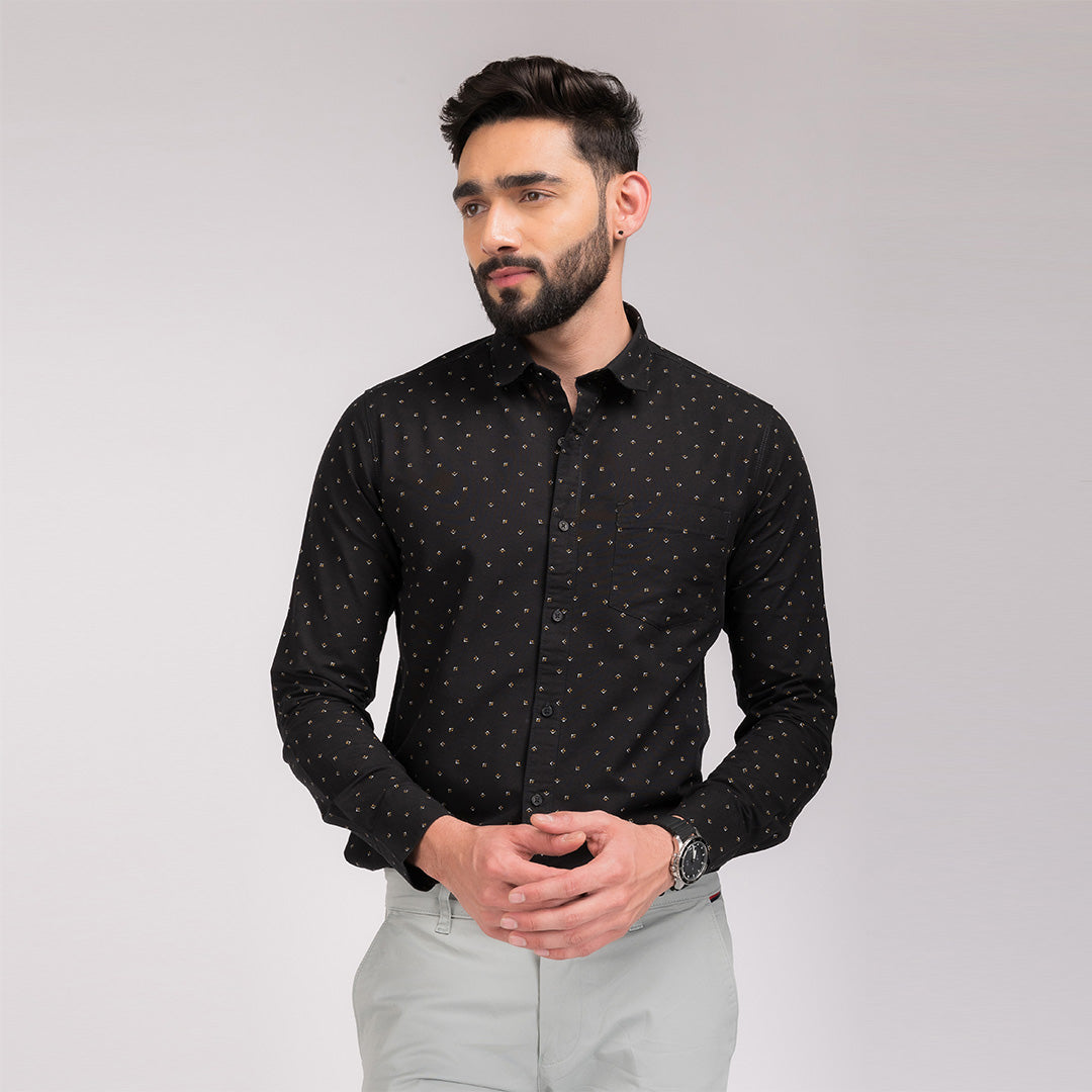 Black Printed Slim Fit Shirt
