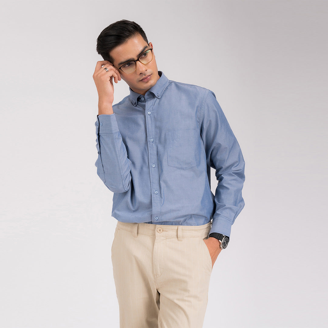 Bluish Grey Solid Regular Fit Shirt